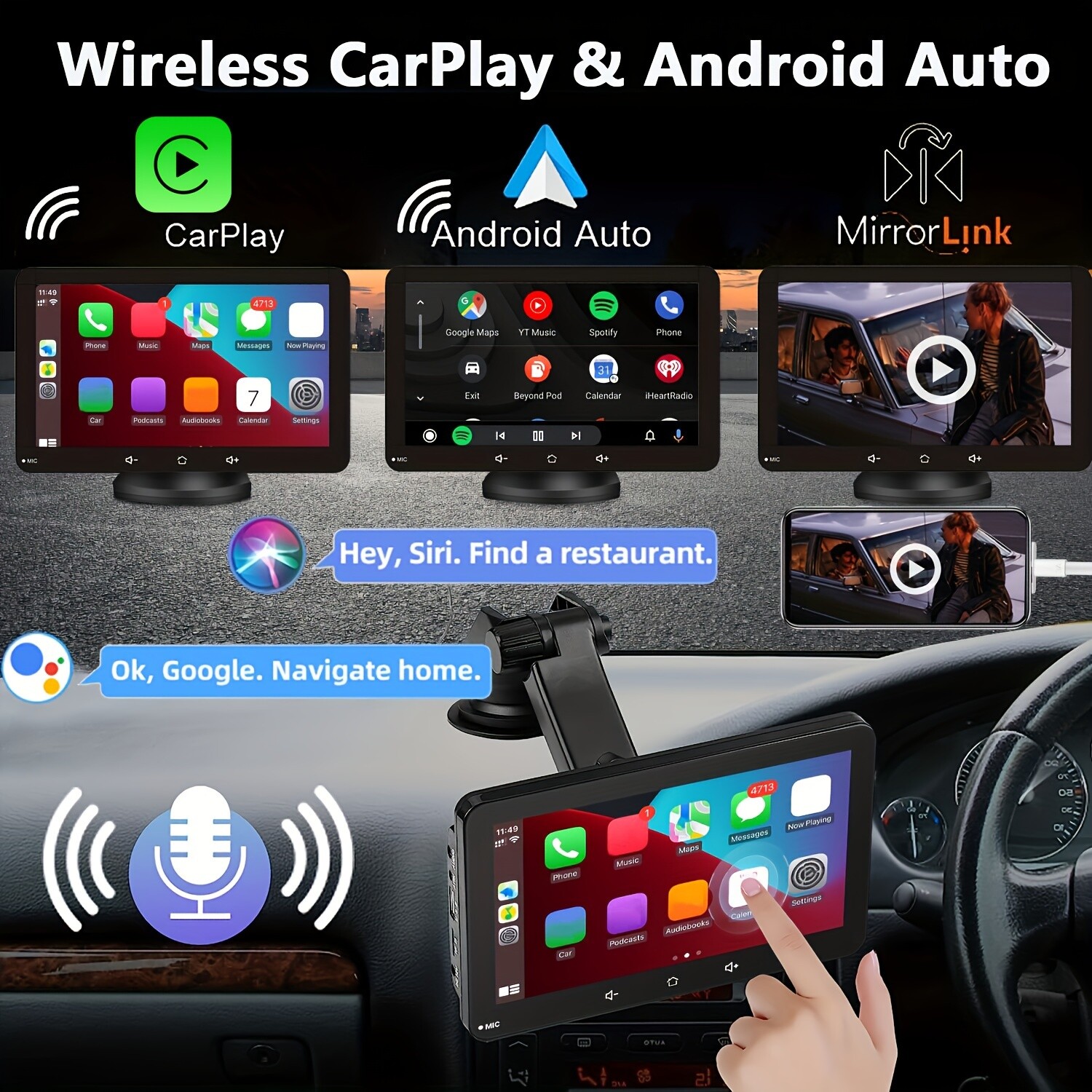 7-inch screen car player MP5 portable smart supports Android Auto, EQ, FM, AUX