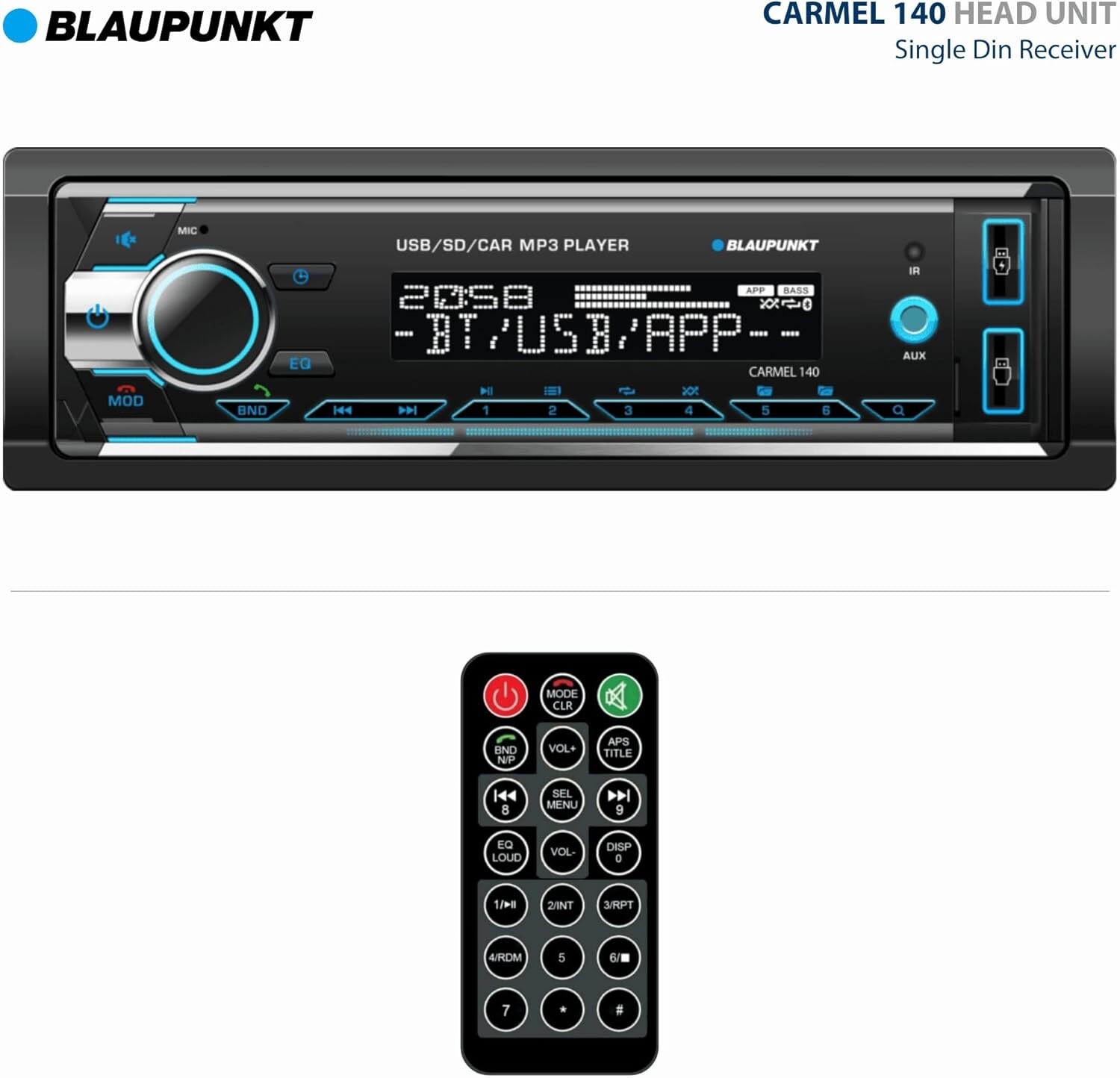 BLAUPUNKT Multimedia Car Stereo 1-DIN LCD Bluetooth Streaming MP3/USB/Aux AM/FM
