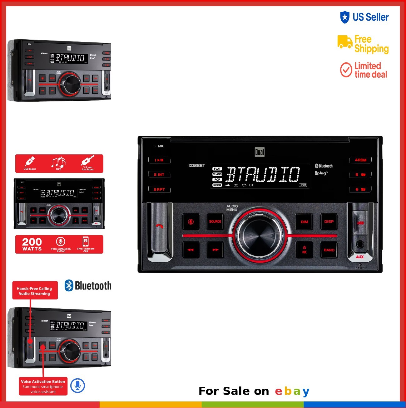 Car Stereo Head Unit Double DIN Bluetooth LCD USB Radio Receiver Hands Free