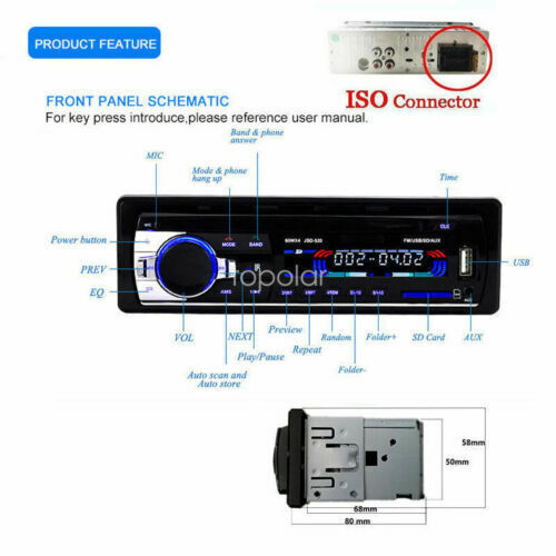 Single 1 Din Bluetooth Car Stereo Radio MP3 Player In-Dash FM USB SD AUX Input