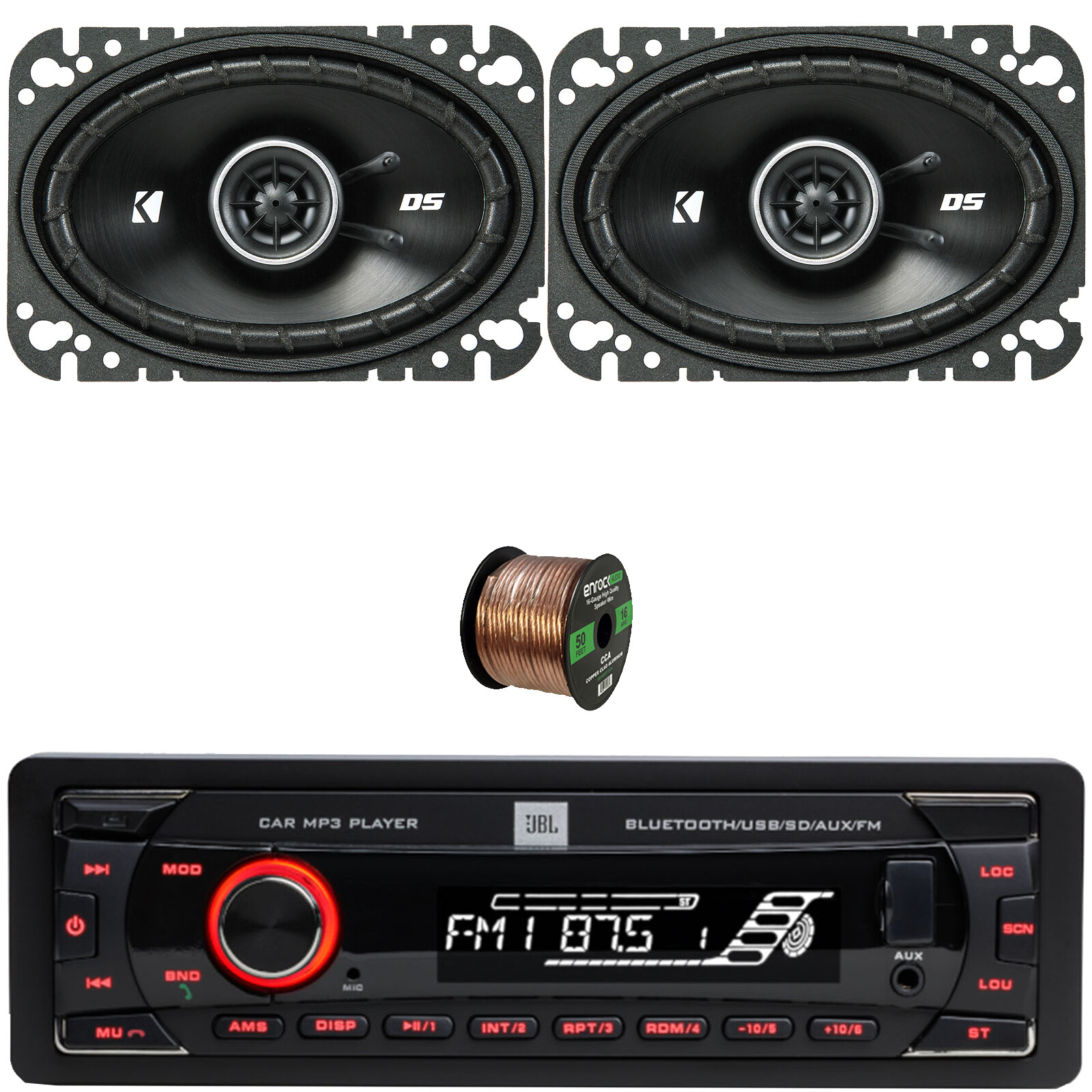 JBL Celebrity100 1-DIN SD/MP3 High Power Receiver, 4×6″ 120W Speakers (Pair)
