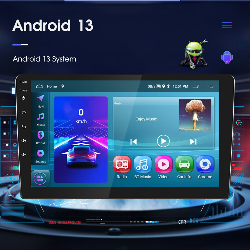 4G+64G Android 13.0 CarPlay Car Stereo Radio 10.1″ Double 2 Din GPS Navi +Camera