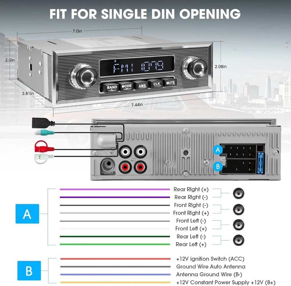 Bluetooth Retro Radio for Classic Vehicles: Single Din Vintage Stereo for Car –