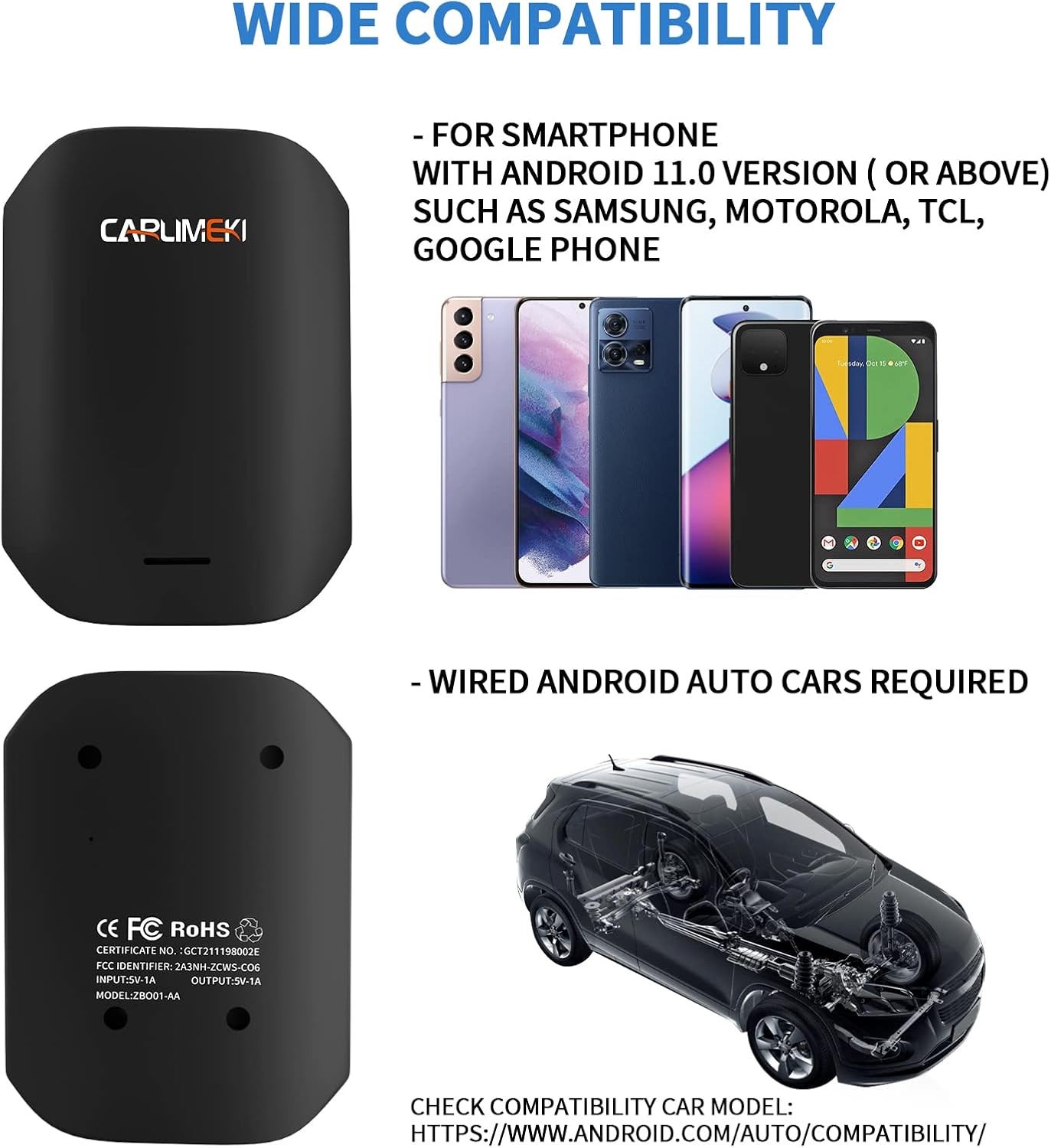 CARLIMEKI Wireless AA Android Auto Audio Adapter ZB001-AA *NEW
