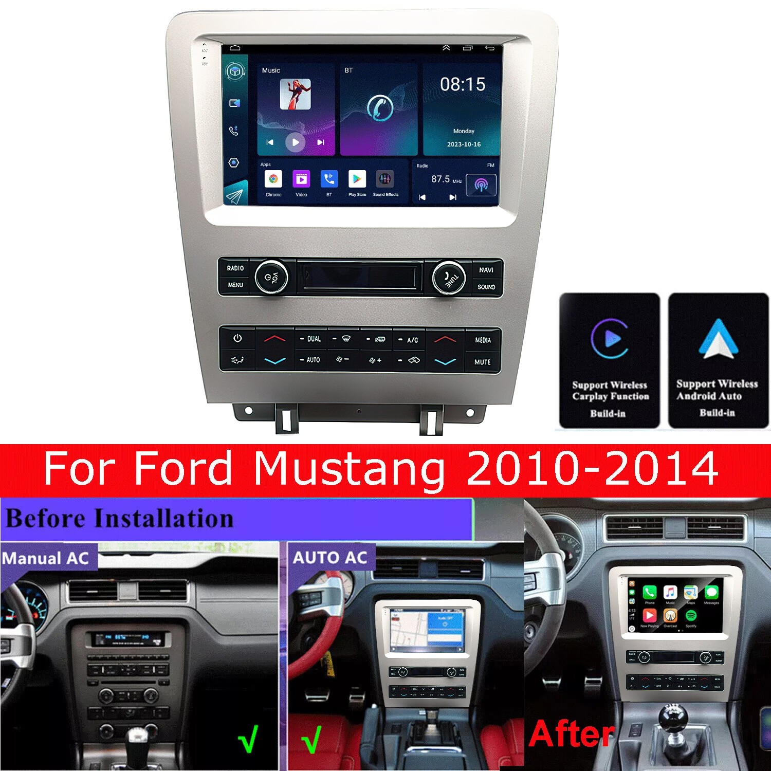 Car Radio Stereo Carplay For 2010-2014 Ford Mustang 2+32G 9in Car Carplay