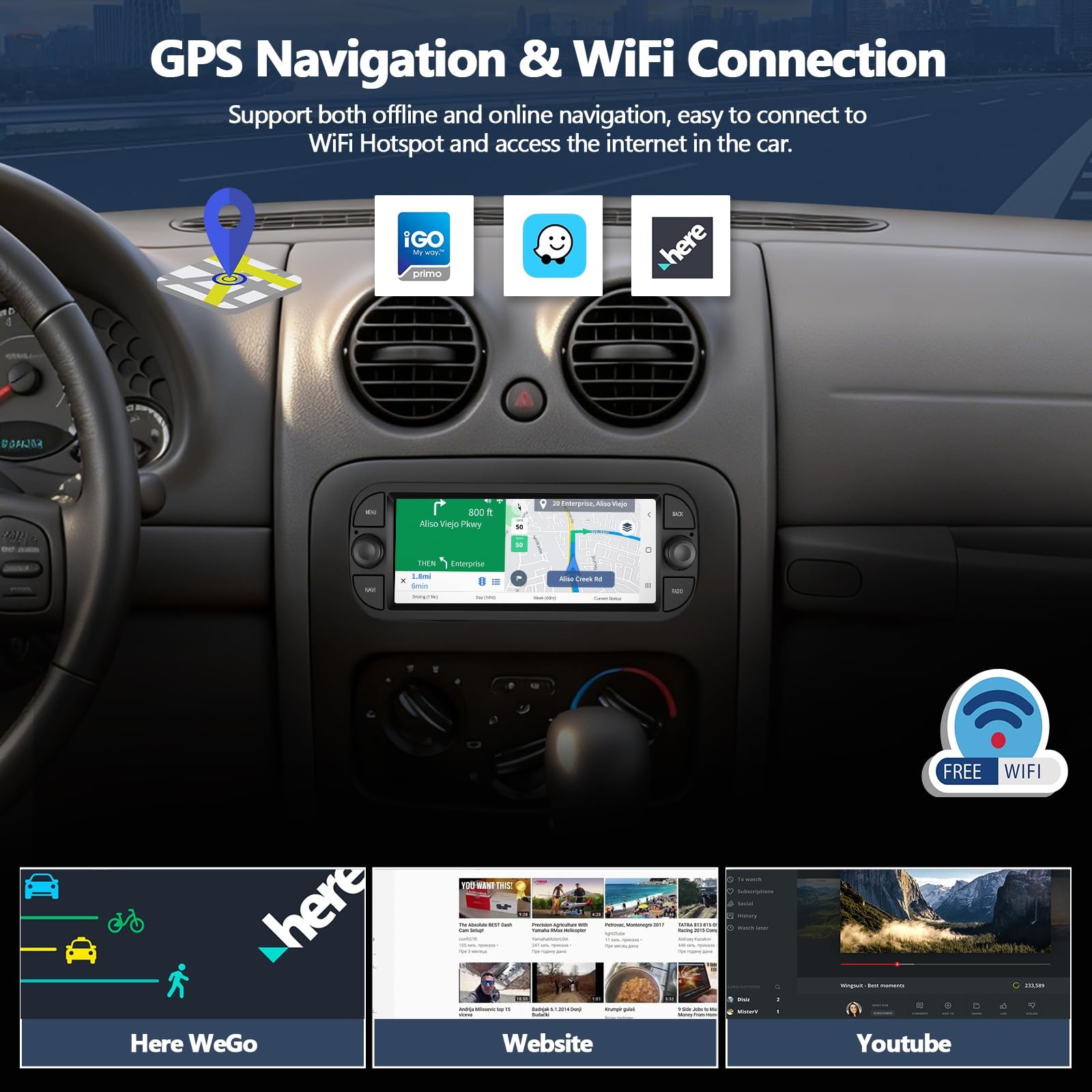 6.8″ Touchscreen Wireless Carplay Android Auto Stereo for Ram, Wrangler, Liberty