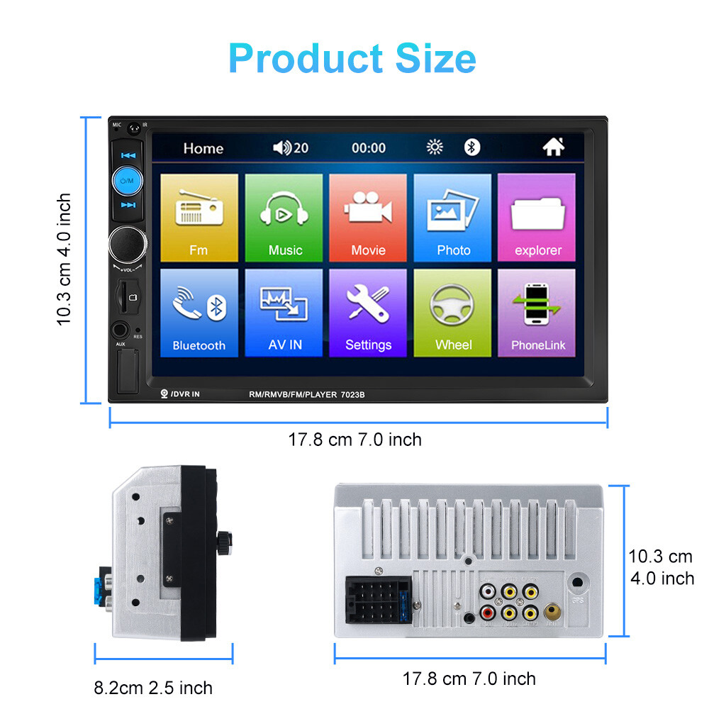 7″ Double 2 Din Car Stereo Radio Bluetooth USB AUX IN TF IOS/Android MP5 Player