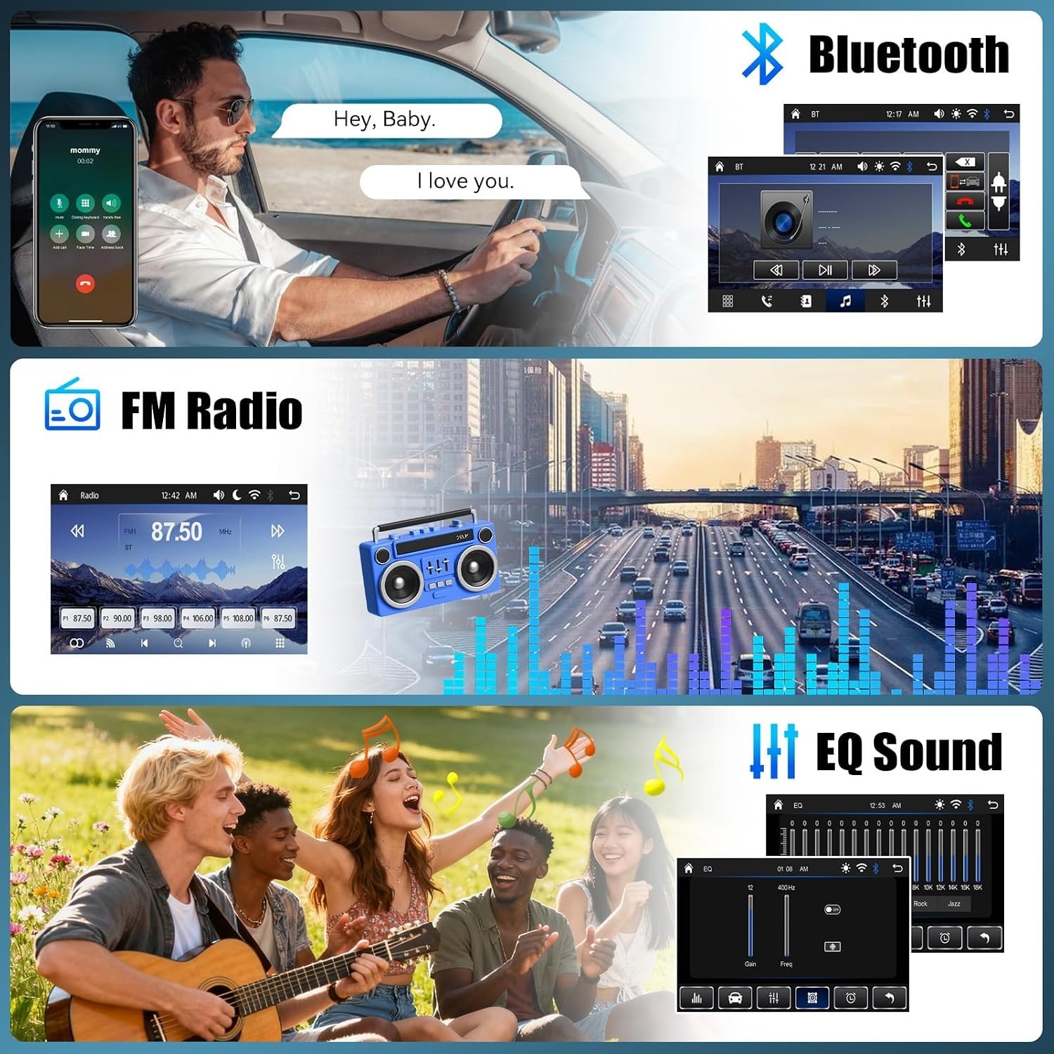Wireless Double Din Car Stereo Compatible A-pple Carplay Android Auto,7″ IPS 102