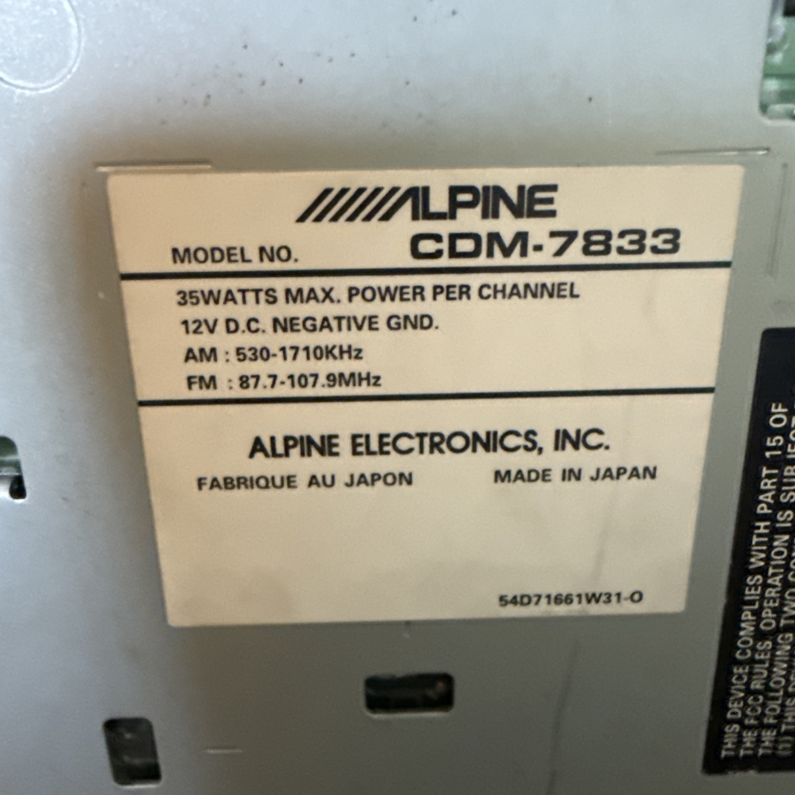 ALPINE CDM-7833 CAR STEREO CD Player VINTAGE RARE!