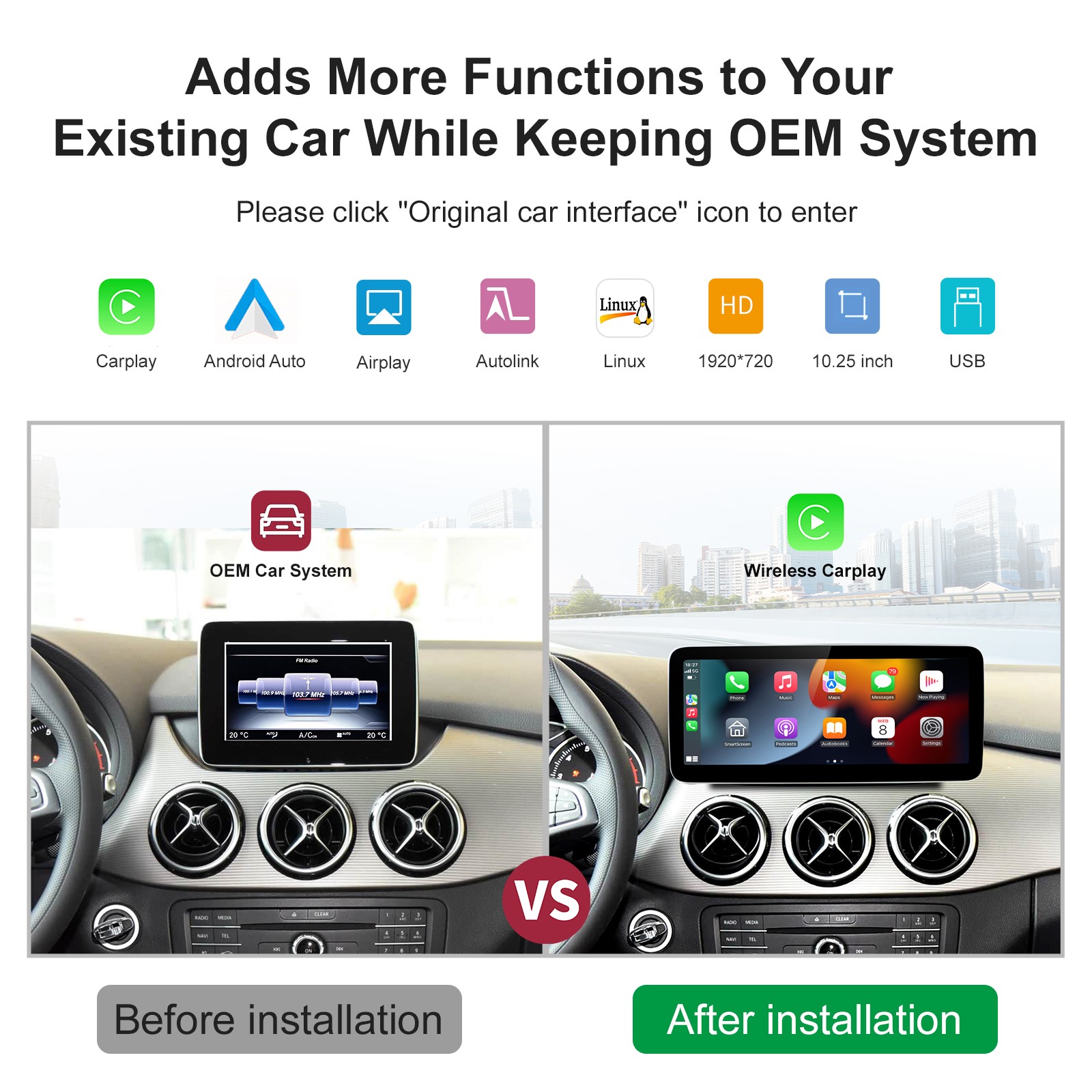 12.3″Apple Carplay Android Auto Upgrade Kit for Mercedes C Class W204 NTG5.0
