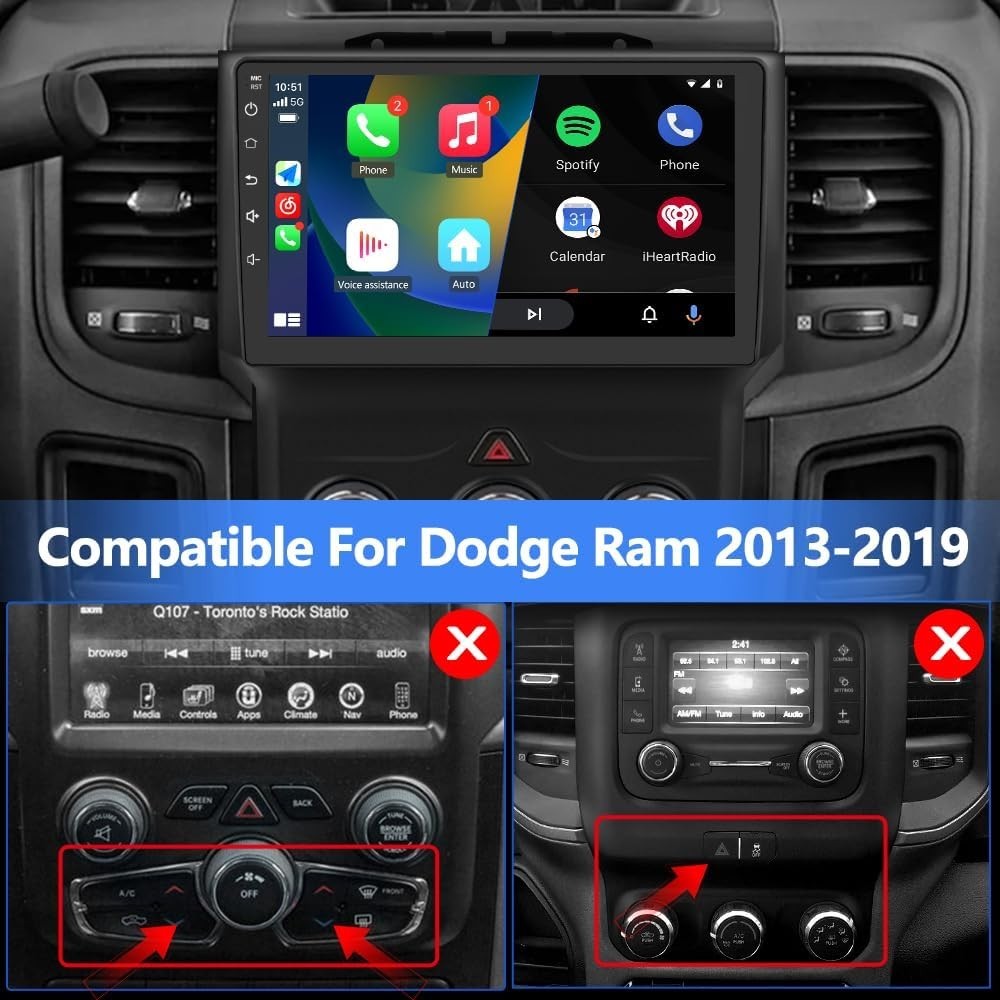 9″ 64G Android Auto Carplay for Dodge RAM 1500 2500 3500 2013-2019 (Manual AC)