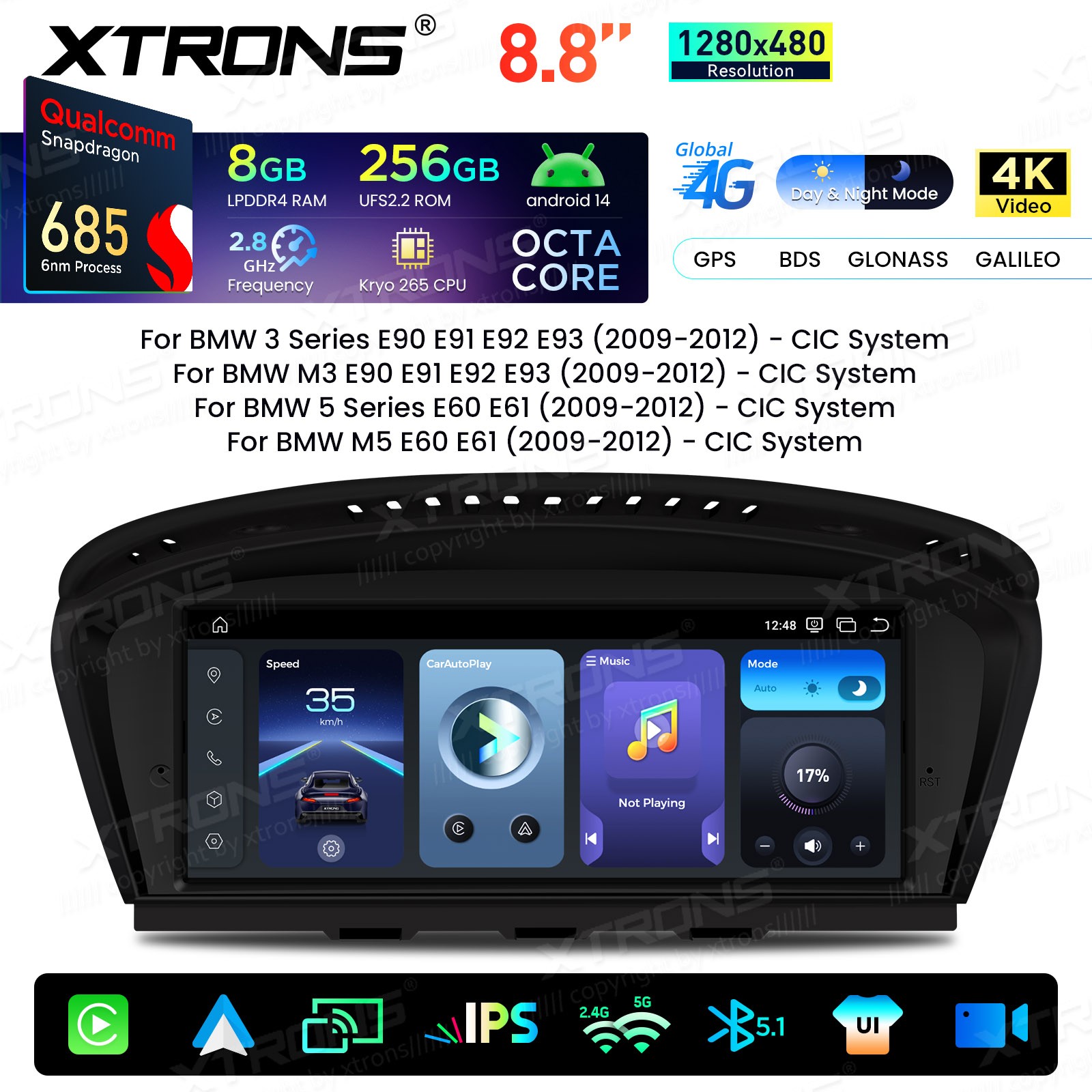 Android 14 8.8″ For BMW 3 5er E90 E60 CIC CarPlay Car Screen Upgrade GPS 8+256G