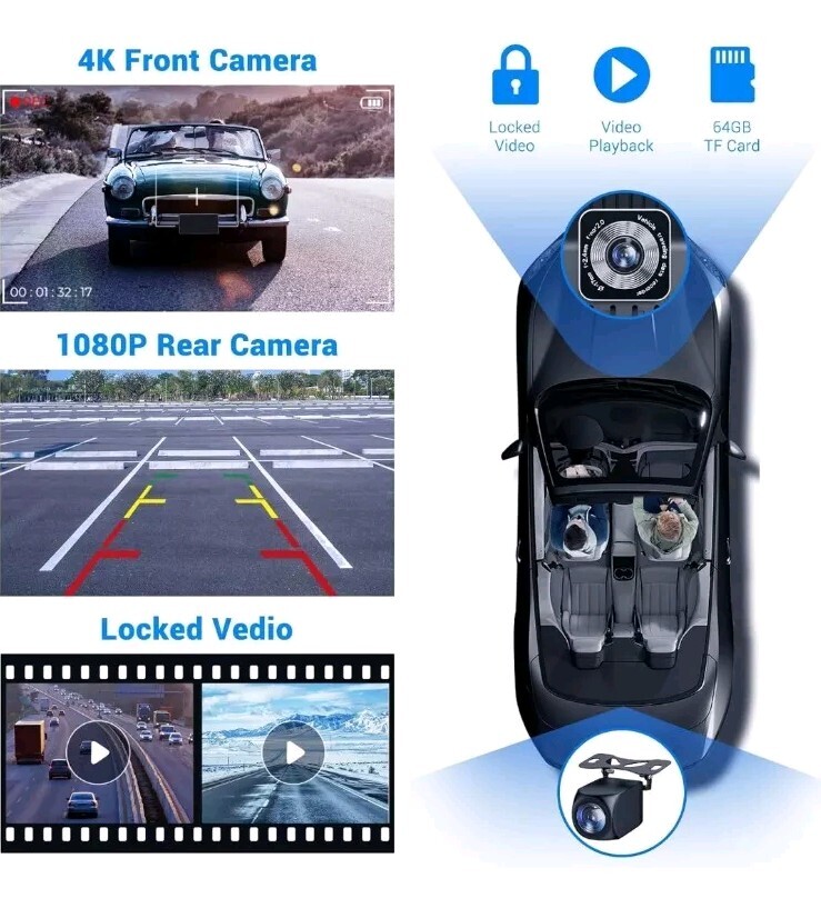 Wireless Carplay Touchscreen w/ 2.5K Dash Cam 9″ Portable Apple Carplay W/Backup