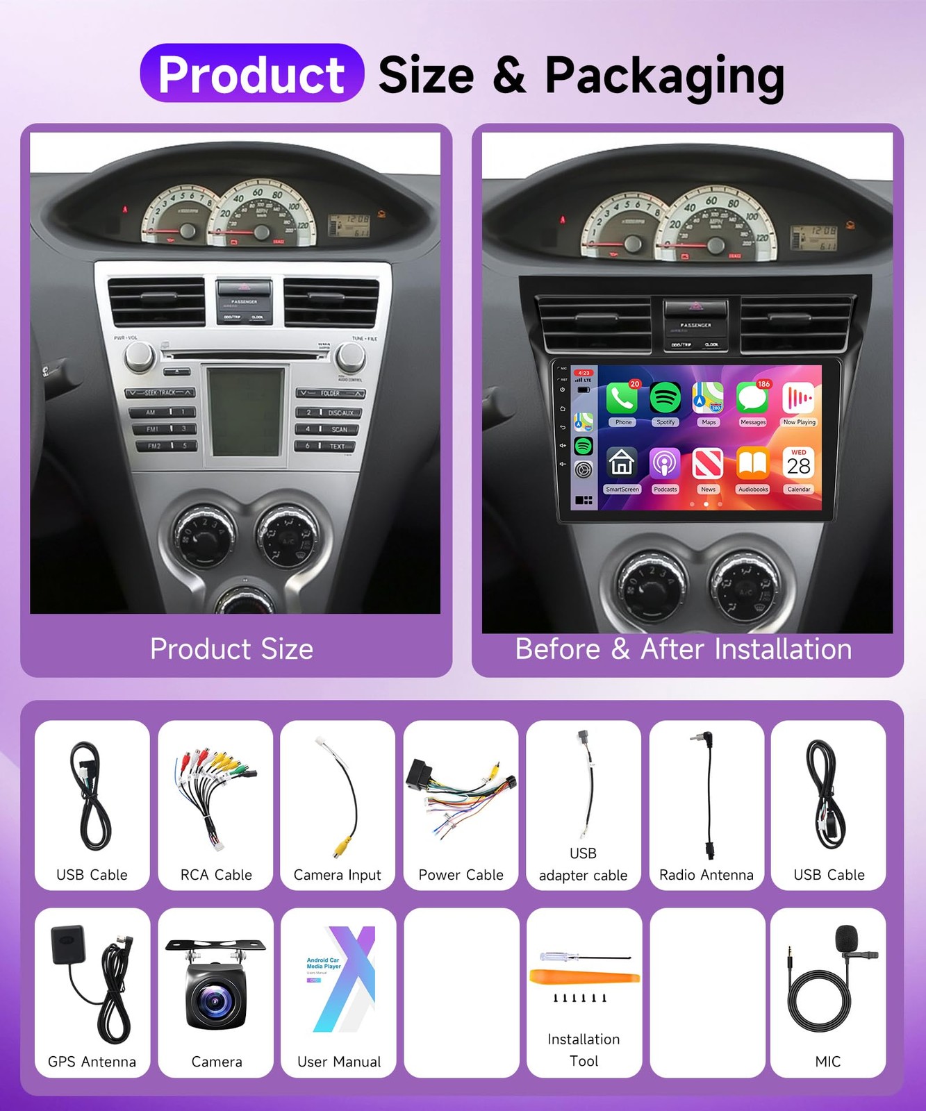 4Core 2G64G Car Radio For Toyota Yaris Vios 2007-2013 Android Car Stereo