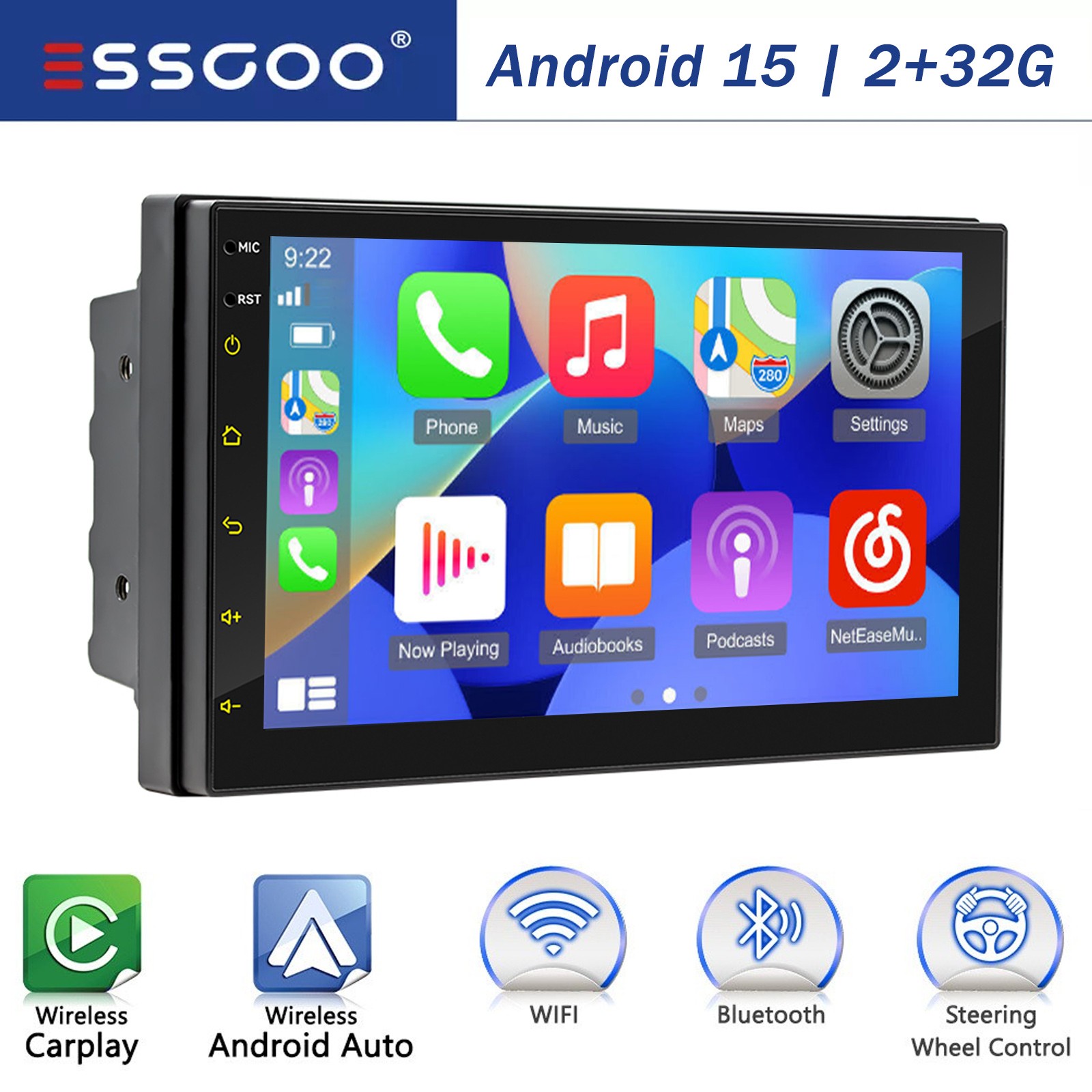 7″ 2G+32G Double 2DIN Android 15 CarPlay Car Stereo Radio GPS SAT NAVI Head Unit