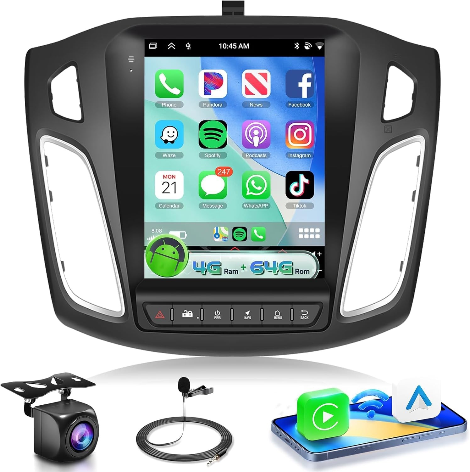 9.7″ Touchscreen Wireless Carplay Android Auto Stereo for 2012-2018 Ford Focus