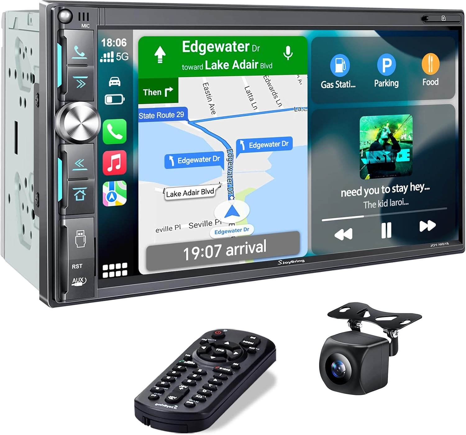 Wireless CarPlay Radio 7 Inch Double Din Subwoofer Outputs Camera
