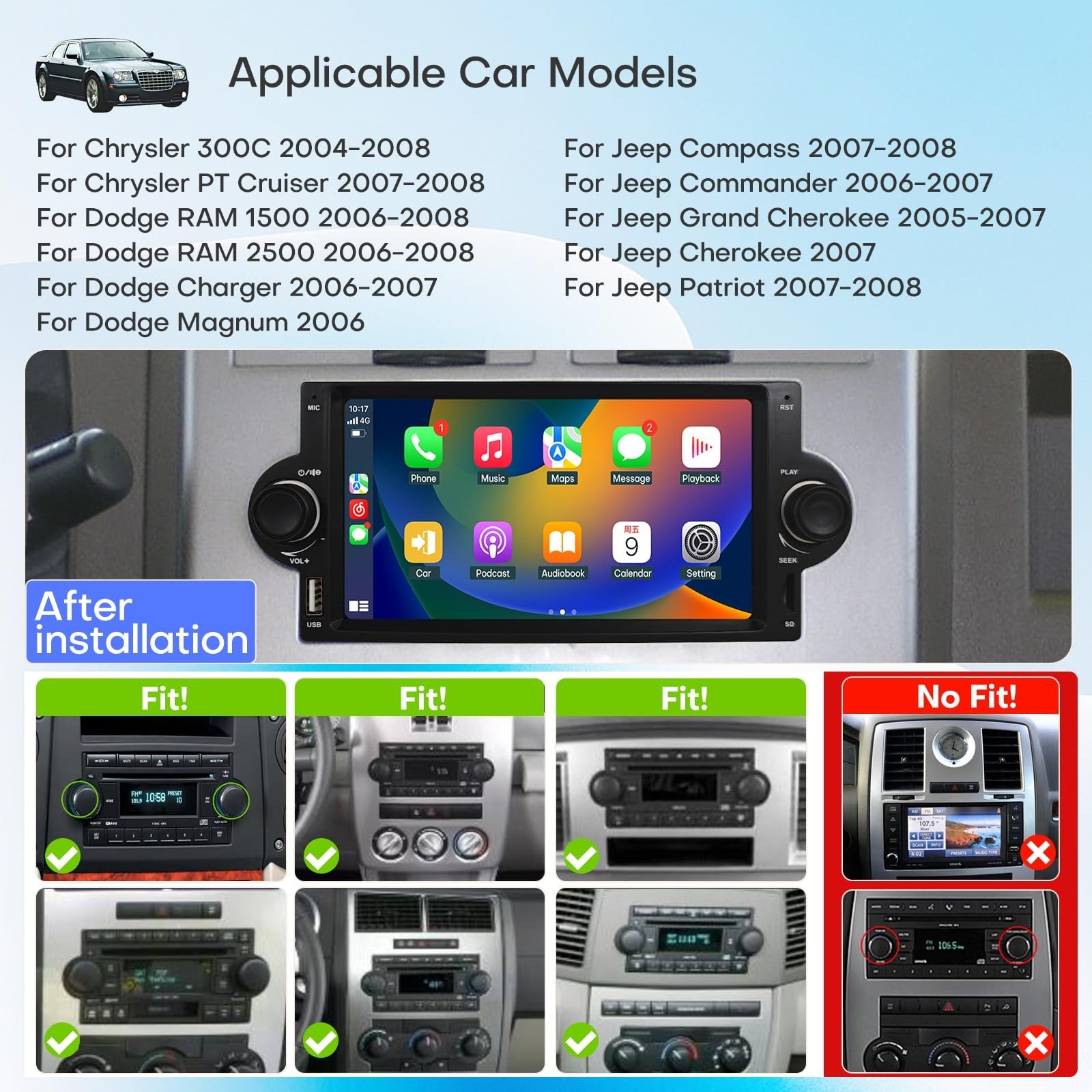Car Radio for Dodge Ram 1500/2500 2006-2008 Chrysler 300C 2004-2008 Jeep Gran…