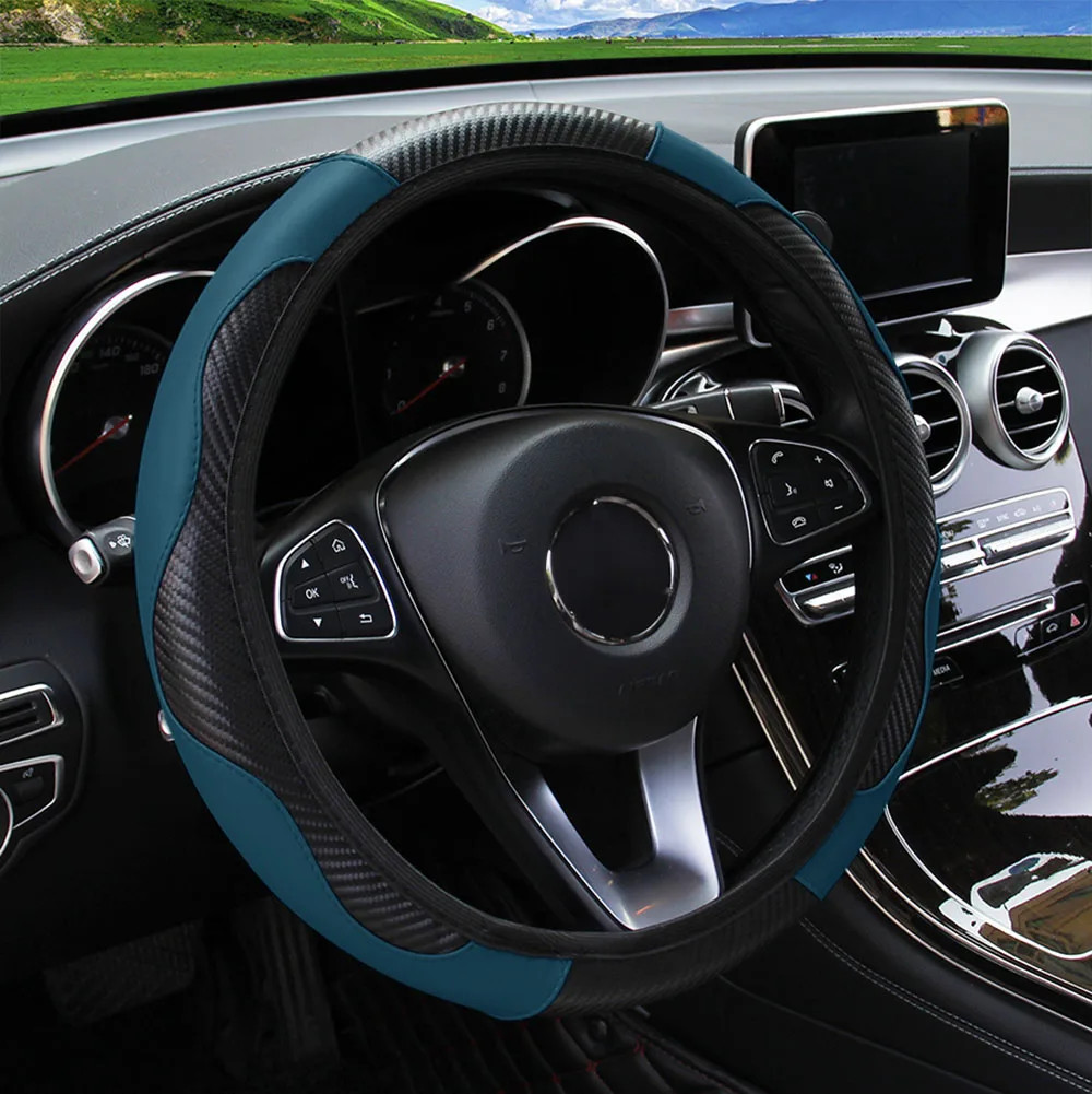 PU Carbon Fiber Leather Car Steering Wheel Cover without Inner Ring Suitable for