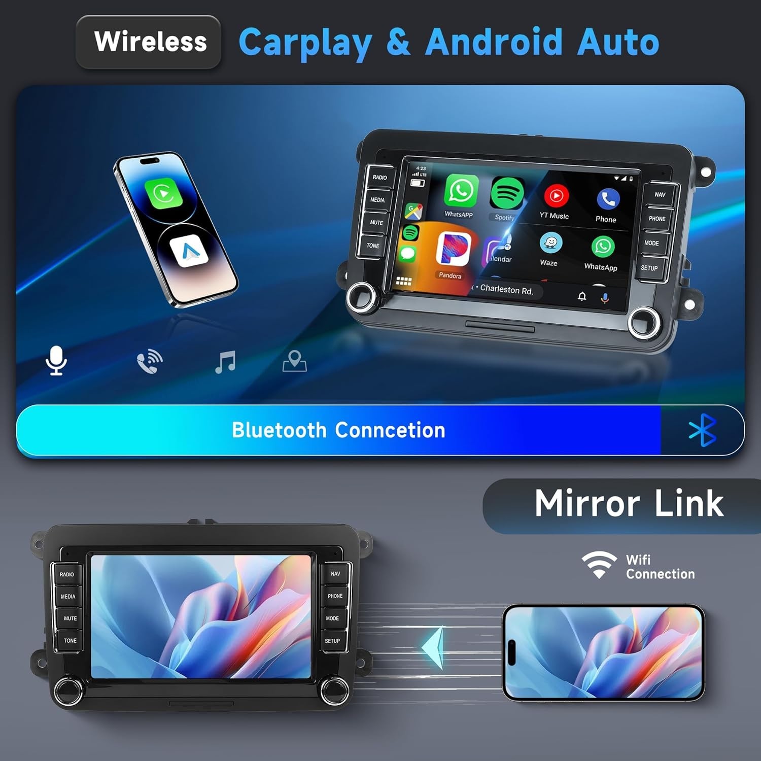Upgrade Your VW with 4G+64G Android Stereo – Wireless CarPlay, 7” Display