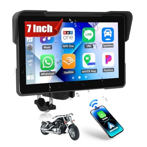 Motorcycle CarPlay Screen, 7″ Waterproof Portable 7-inch Landscape Screen