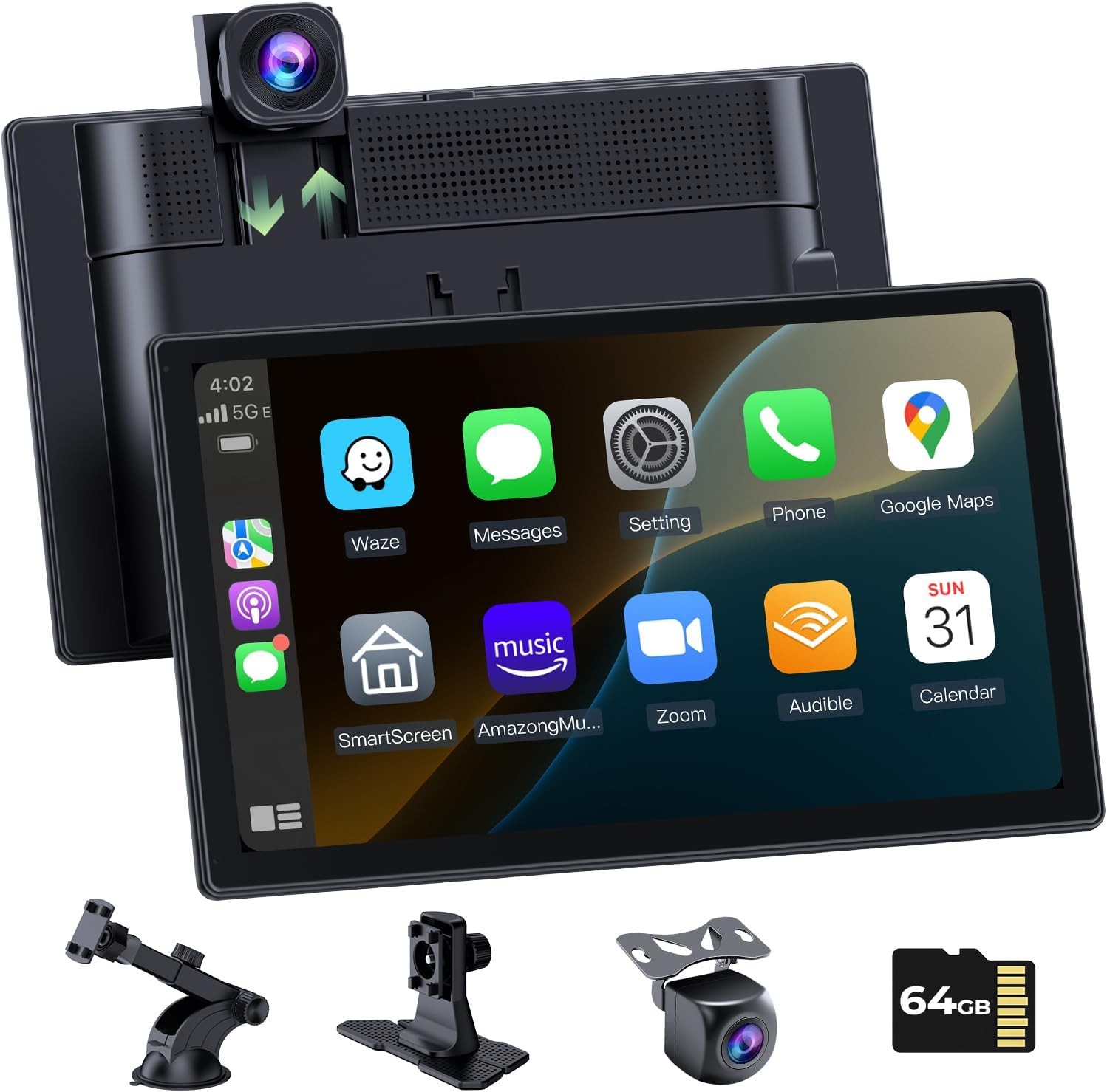 Carplay Screen 9in 4K Dash Cam Backup Camera GPS Navigation