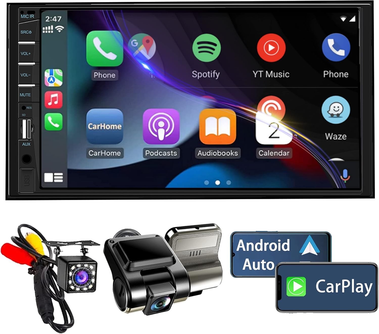 Estereo de Pantalla para Carro Coche 2DIN Radio Stereo Bluetooth Camara Trasera