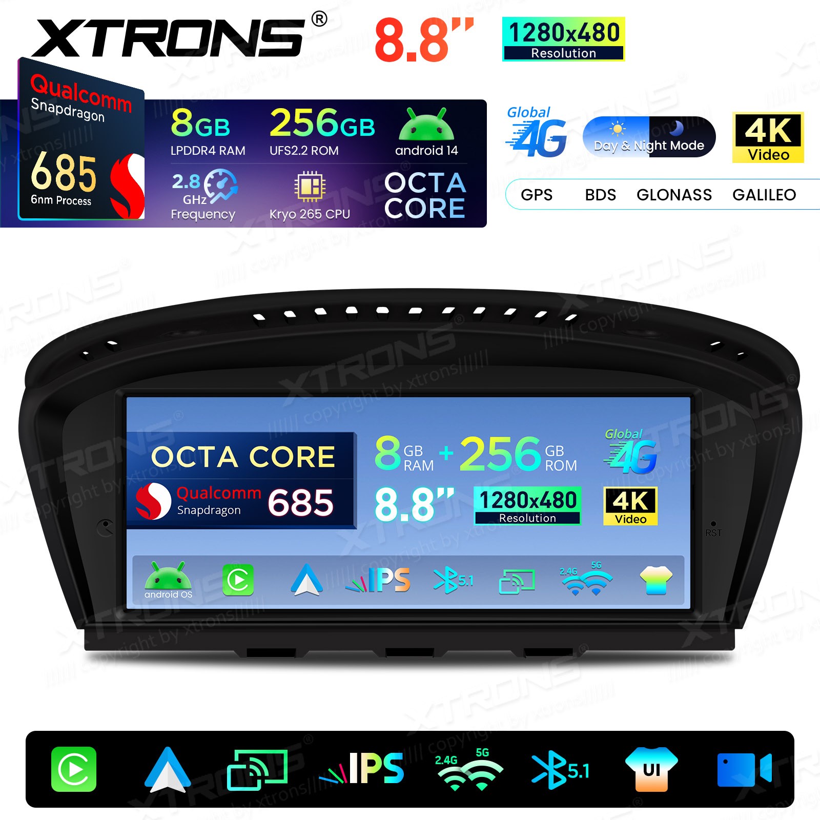 Android 14 8.8″ For BMW 3 5er E90 E60 CIC CarPlay Car Screen Upgrade GPS 8+256G