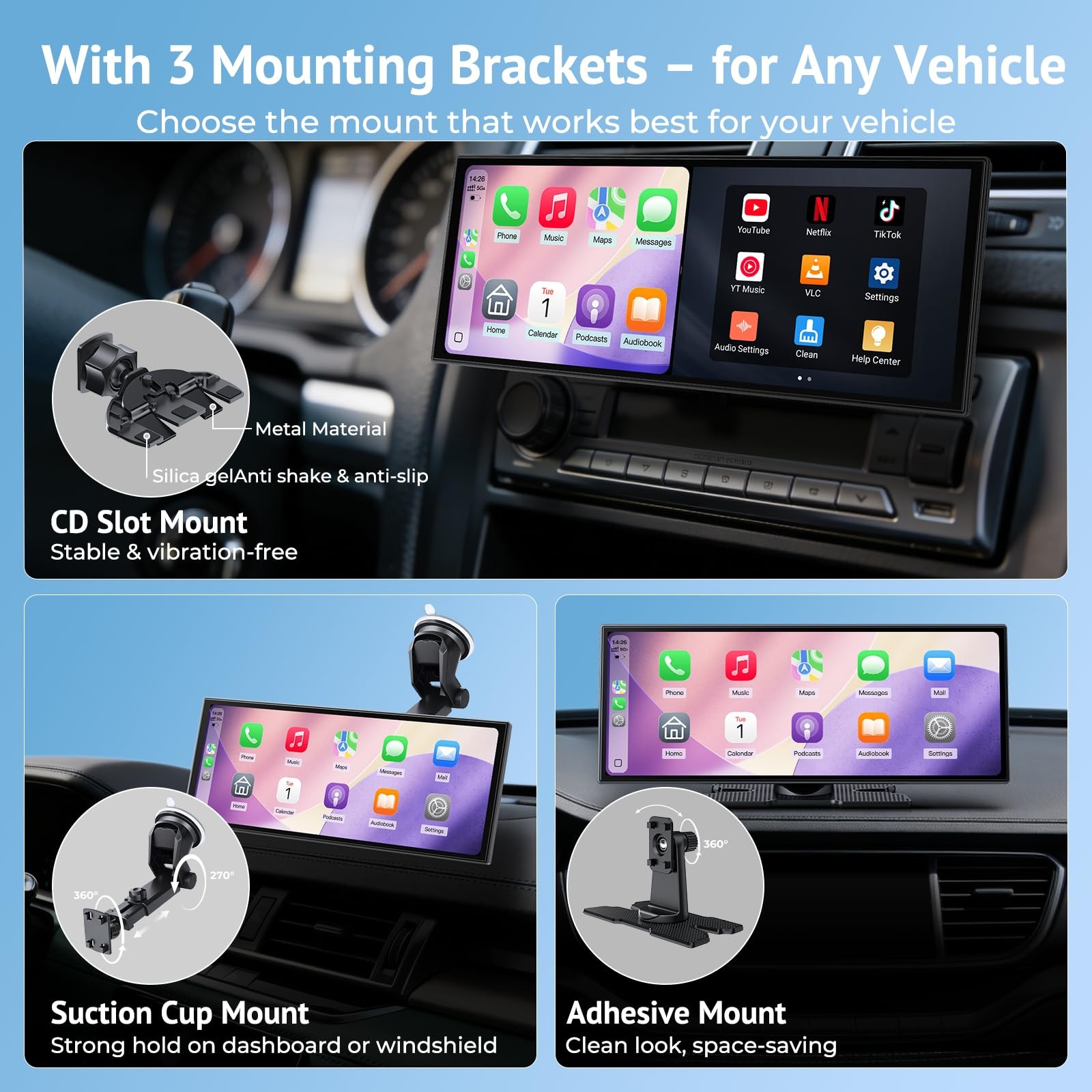 11.26″ CarPlay Screen for Car, Built-in N-etflix/YouTube/TikTok, Car Stereo f…