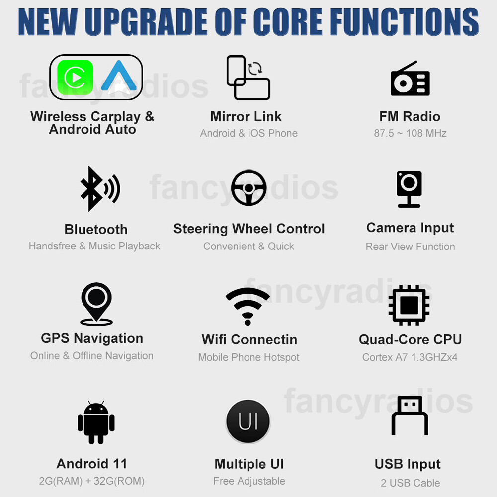 Android 11 Carplay GPS Navi WiFi 9″ Double 2Din Touch Screen Car Stereo Radio