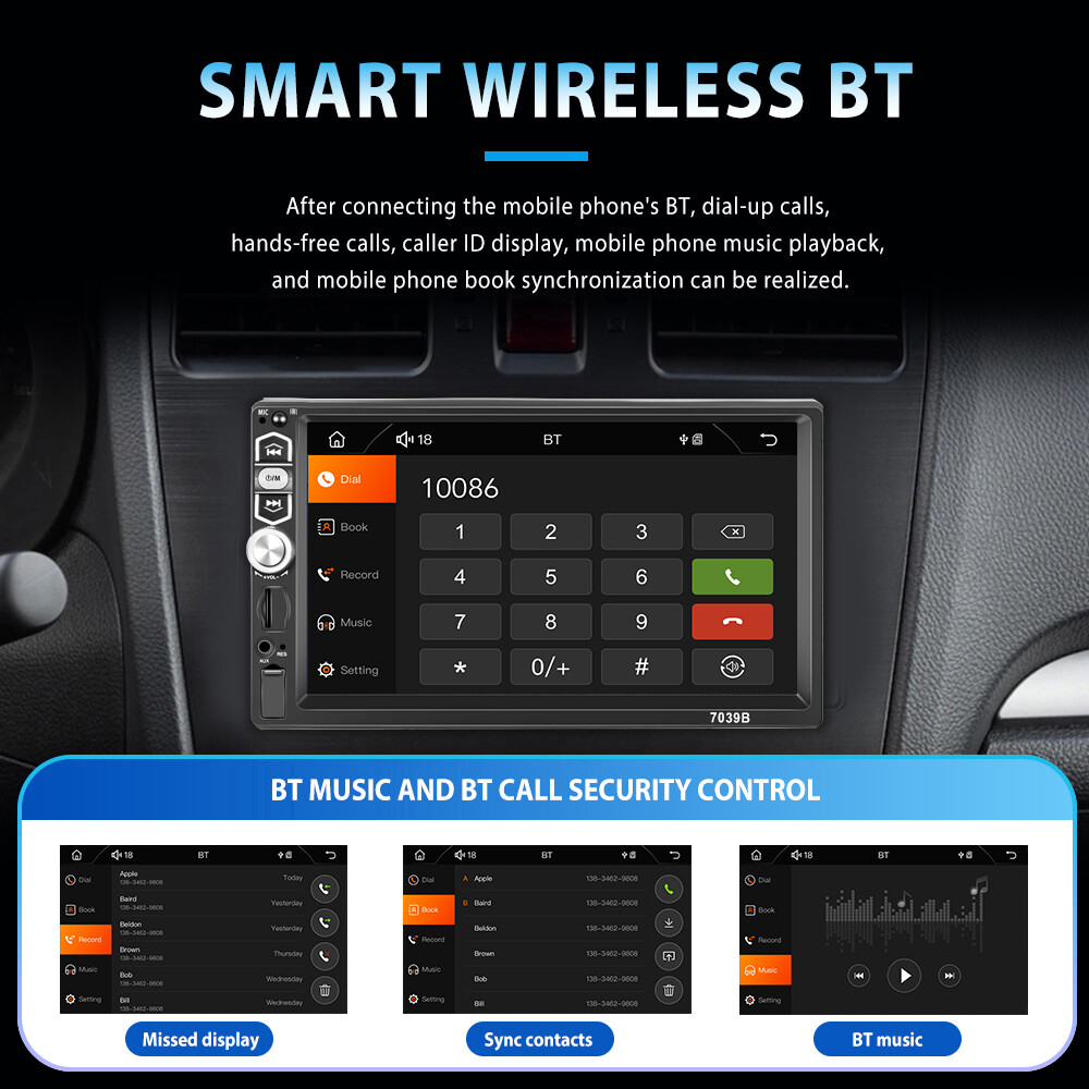 7″ Single 1 Din Touch Screen Car Stereo Radio IOS/Android CarPlay Bluetooth Play