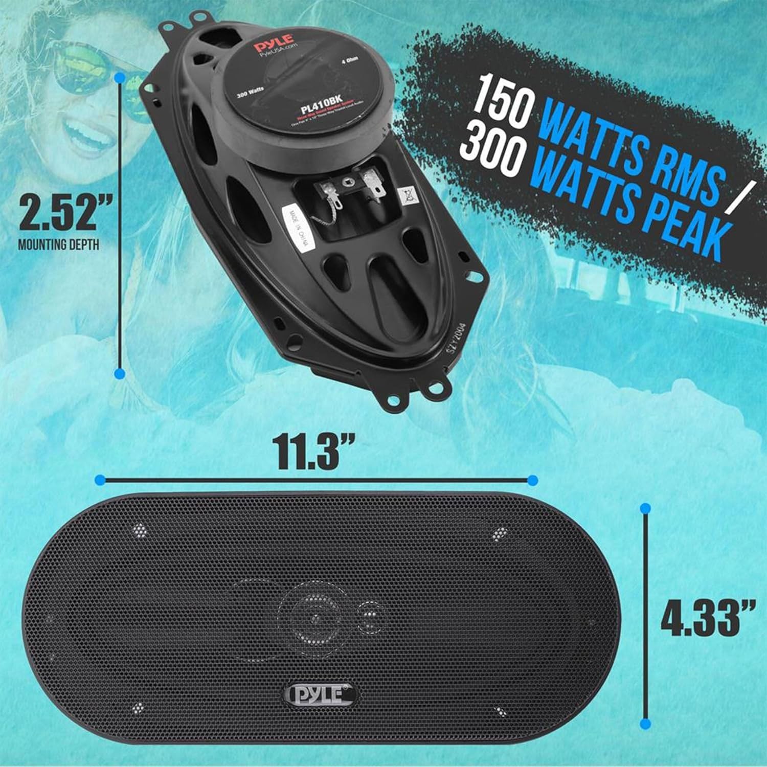 Altoparlanti Auto Triassiali 4×10 300W 3 Vie Audio Forte per Supporto Porta Veic