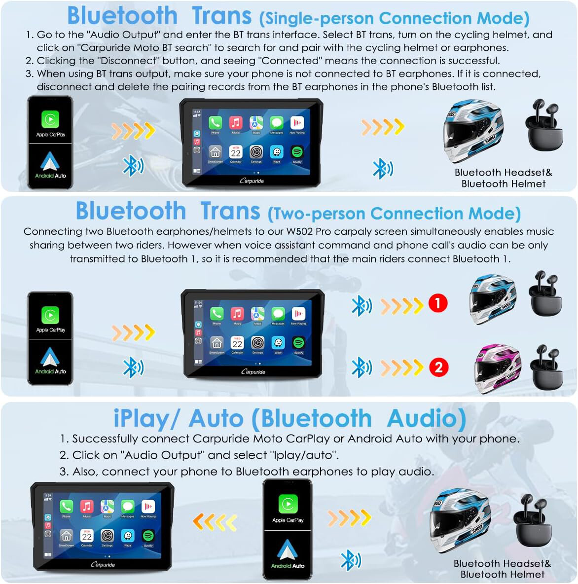 Carpuride W502Pro Intercom Compass Dual Bluetooth Motor Carplay Android Auto