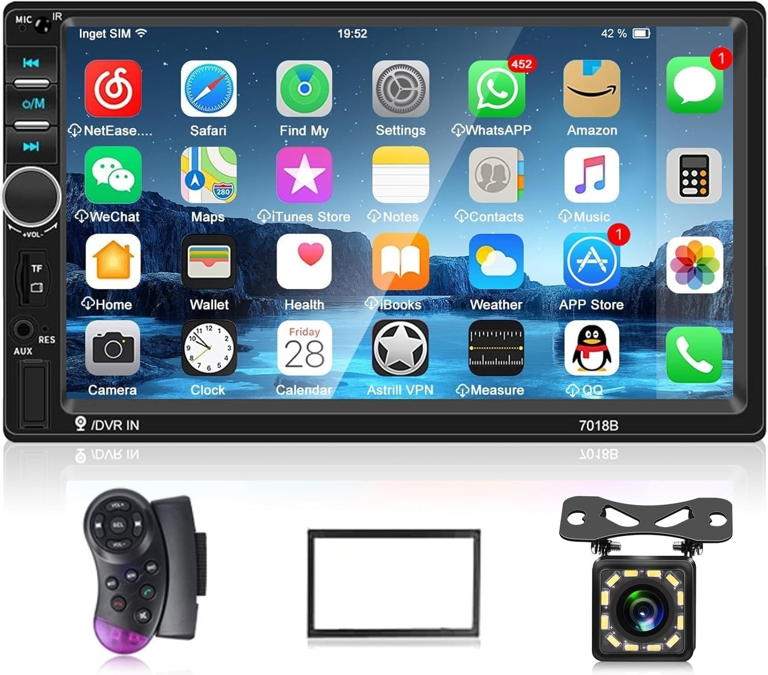 Double Din 7-Inch Car Radio with Built-In Backup Camera & Steering Wheel Control