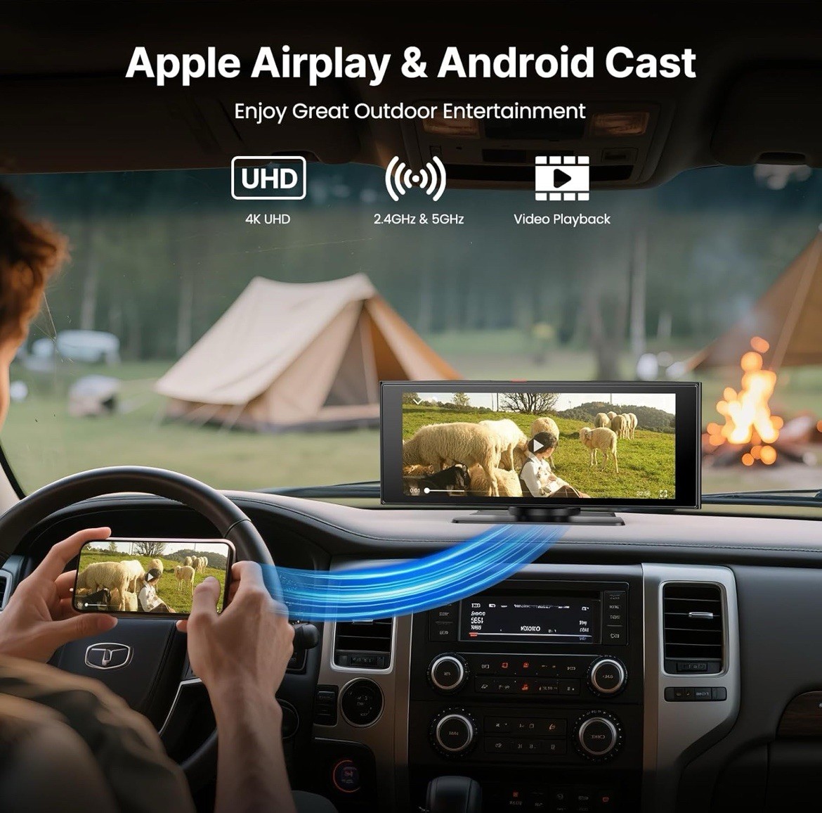 Wireless Car Play Screen, 10.26” Monitor with Apple Carplay & Android Auto