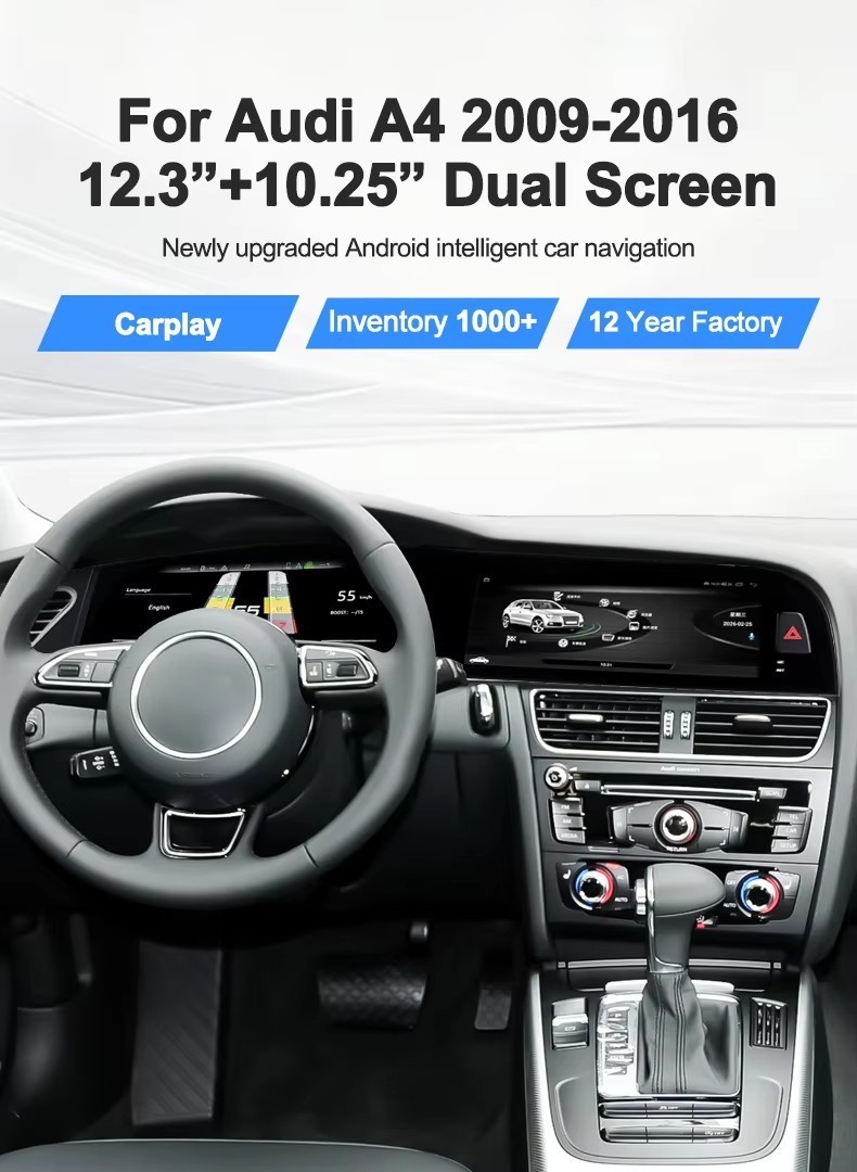 12.3″+10.25″ Dual Screen Android Radio CarPlay GPS 4+64GB For Audi A4 2009-2016