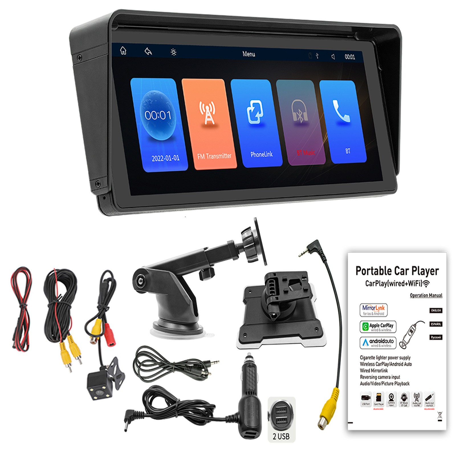 10.26″ Car MP5 Player Bluetooth Car FM Transmitter Wireless Carplay 4 LED Camera