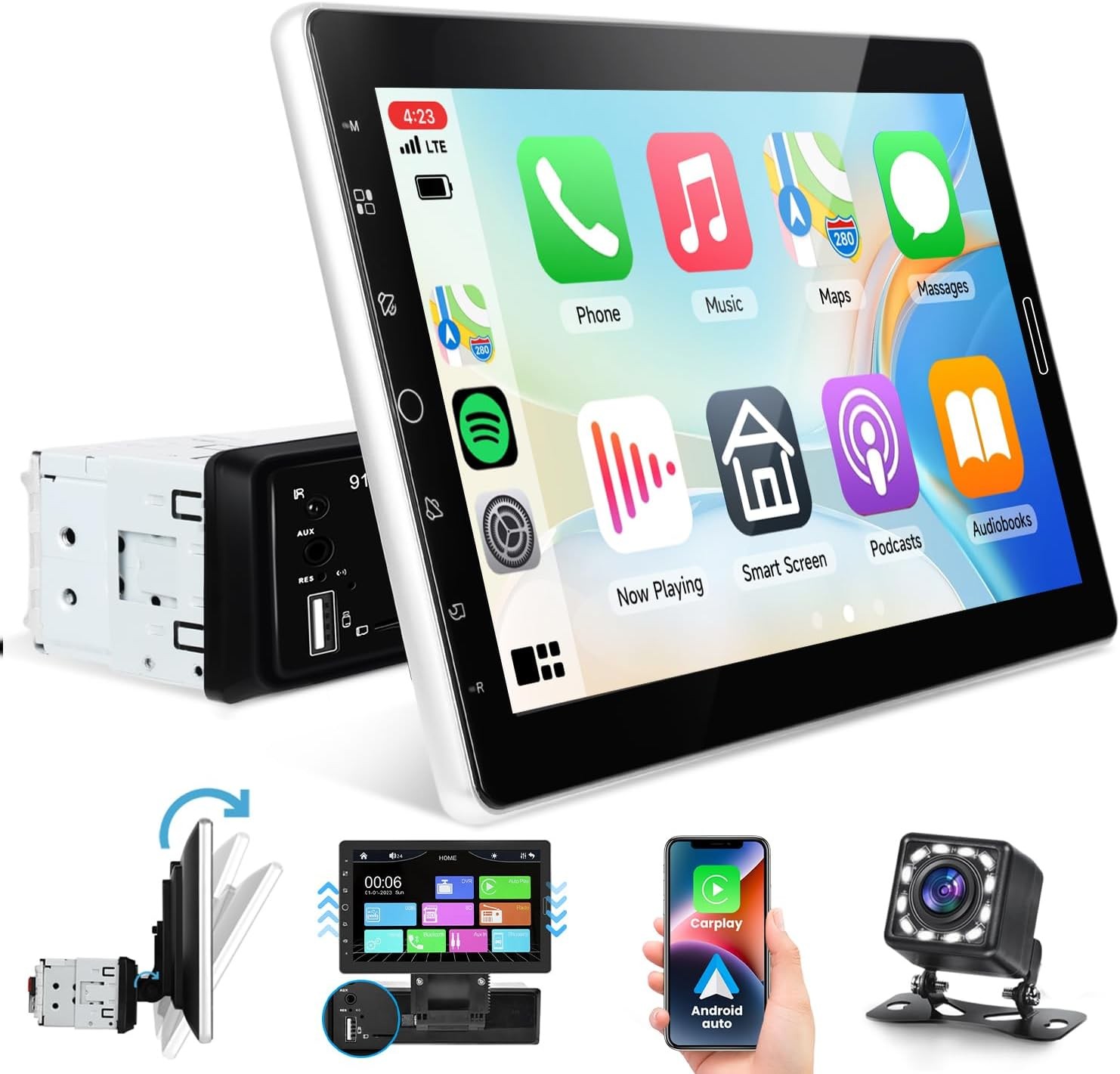10.1 inch Single Din Car Stereo CarPlay Android Auto Mirror Link, Rimoody…