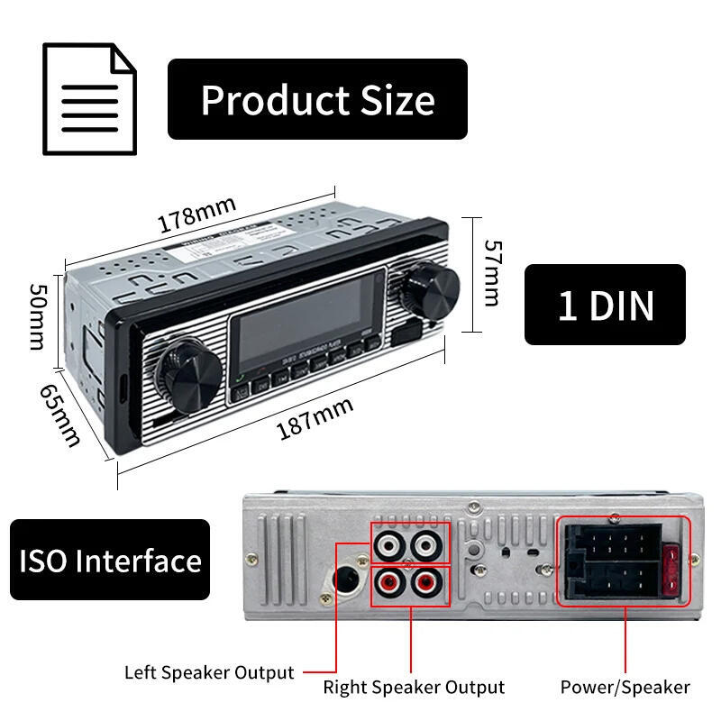 Bluetooth Car Vintage FM Radio MP3 Player USB Classic Stereo Audio Receiver AUX