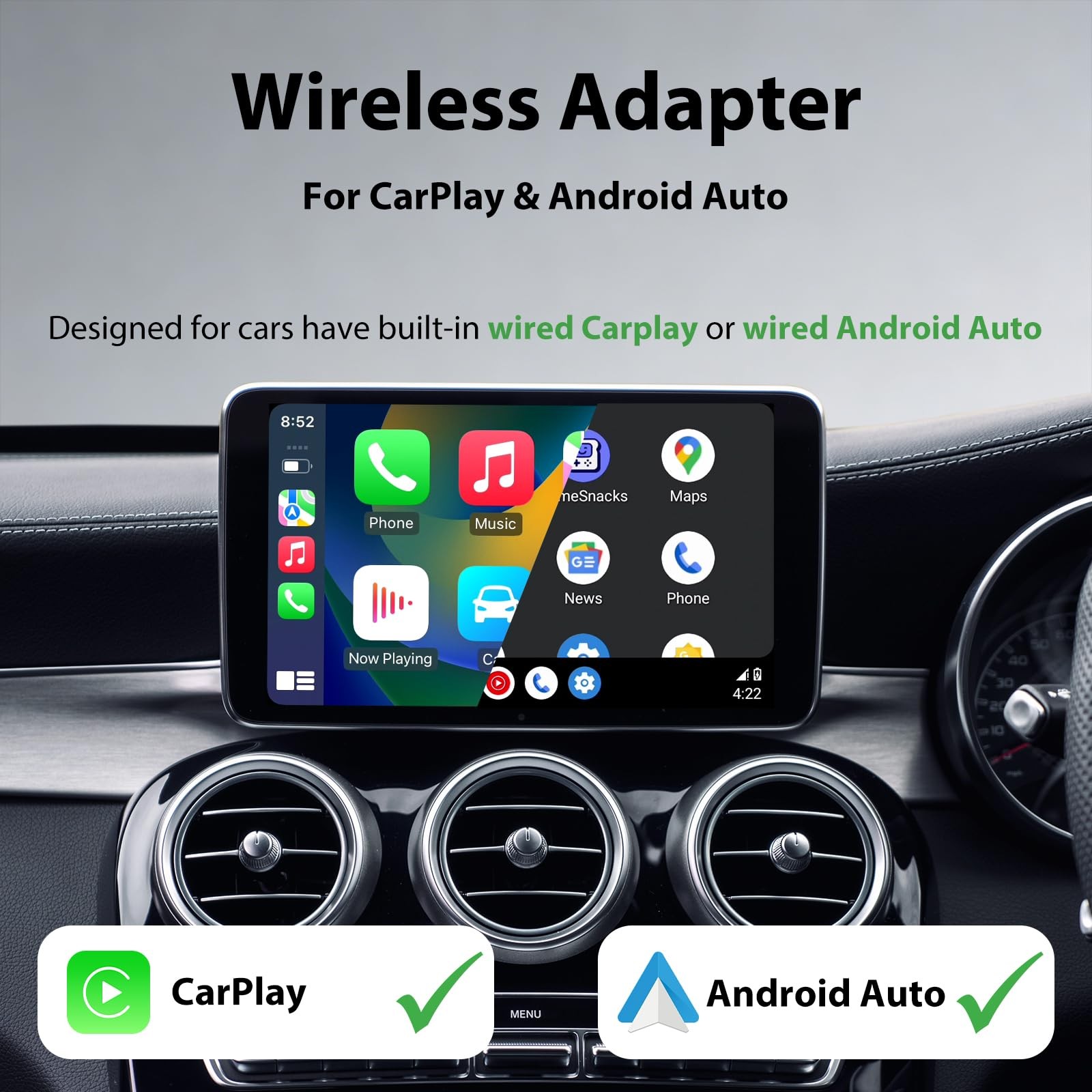 Wireless CarPlay Adapter & Android Car Wireless Adapter UK, for Apple CarPlay…