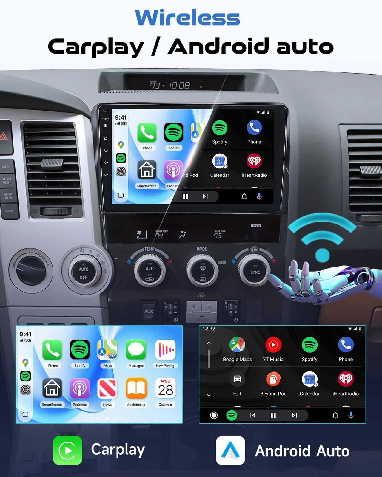 2G+64G Car Stereo Radio for Toyota Tundra 2007-2013 Sequoia 2008-2019, Wirele…