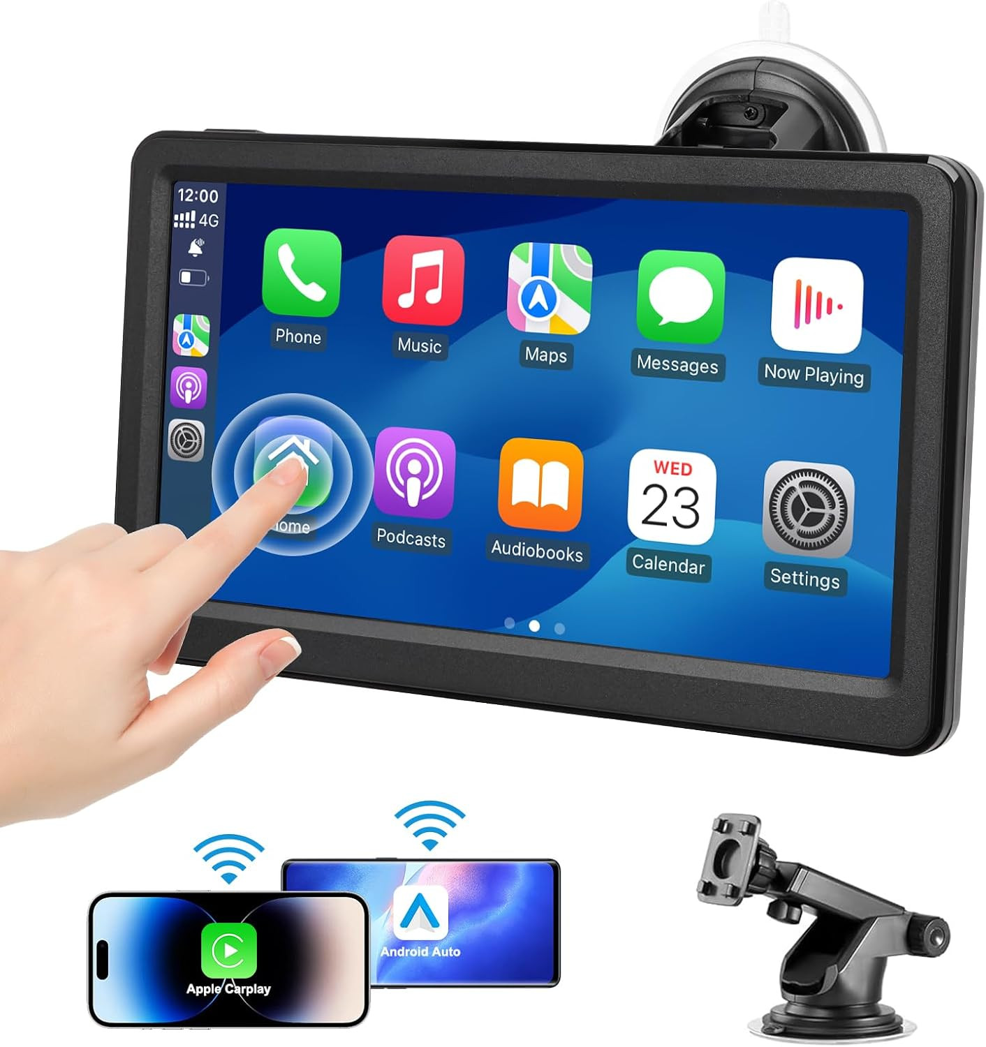 Wireless Carplay Screen for Car, 7″ HD Touch Screen Portable Car Stereo