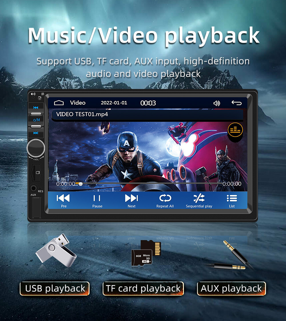 7″ Double 2 Din Bluetooth Car Stereo Radio MP5 Player Audio Touch Screen In-dash