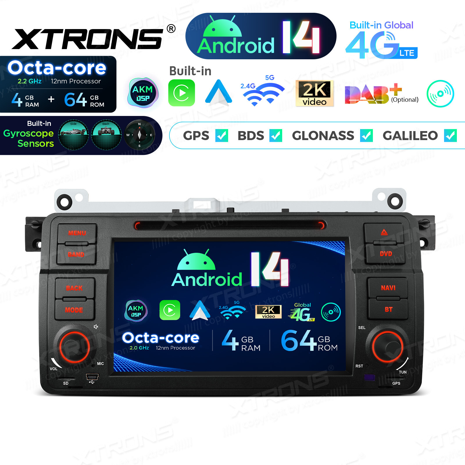7″ Android 14 Car Stereo DVD 4G LTE Radio GPS 4+64GB AKM DSP For BMW E46 3er M3