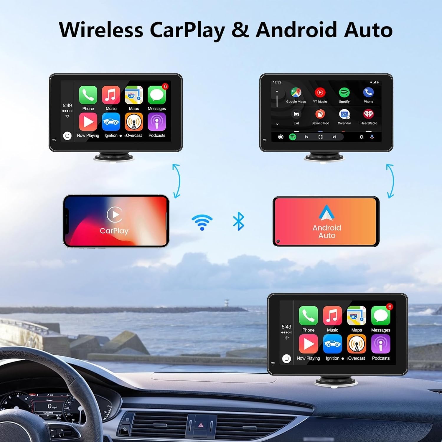 Car stereo 7 Inch Touch Screen Wireless CarPlay Android Auto Backup Camera