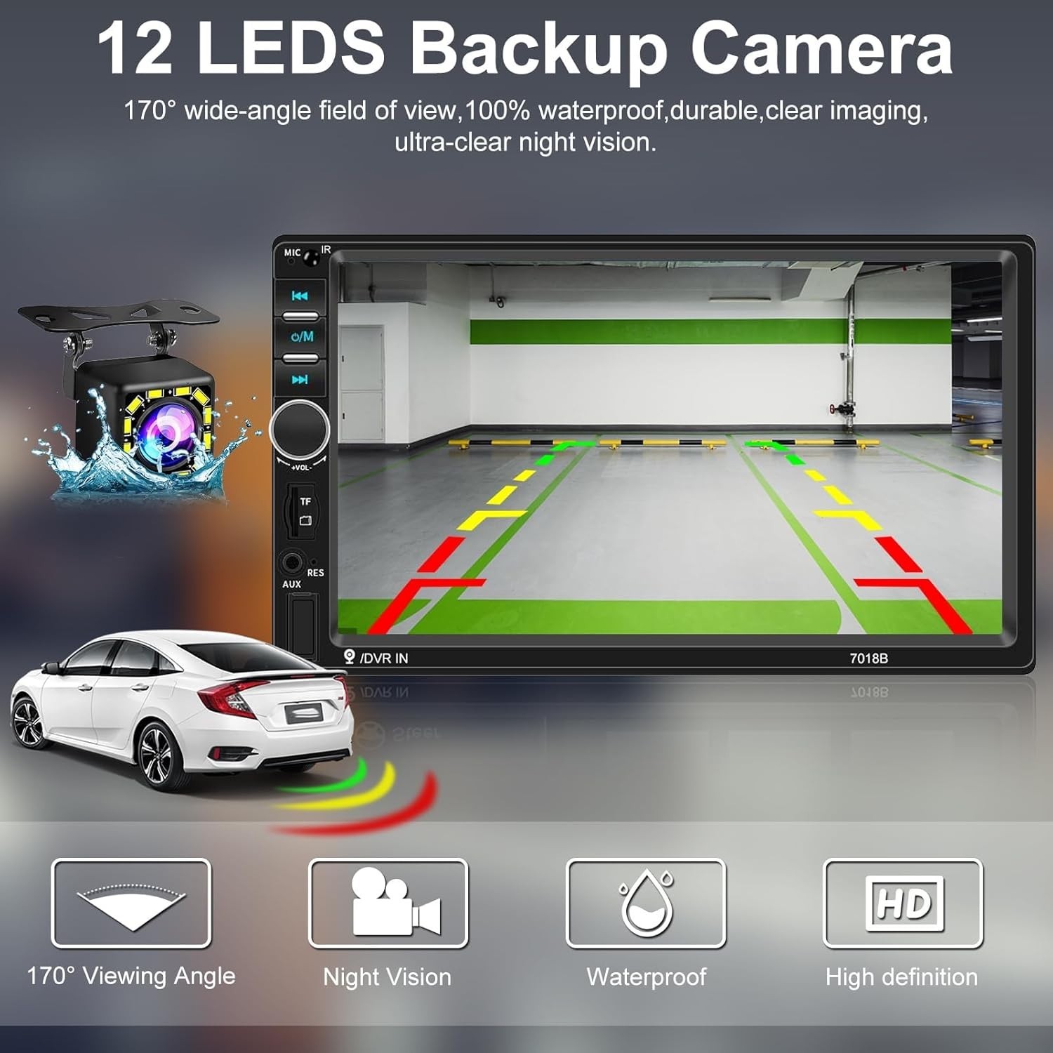 Double Din 7-Inch Car Radio with Built-In Backup Camera & Steering Wheel Control