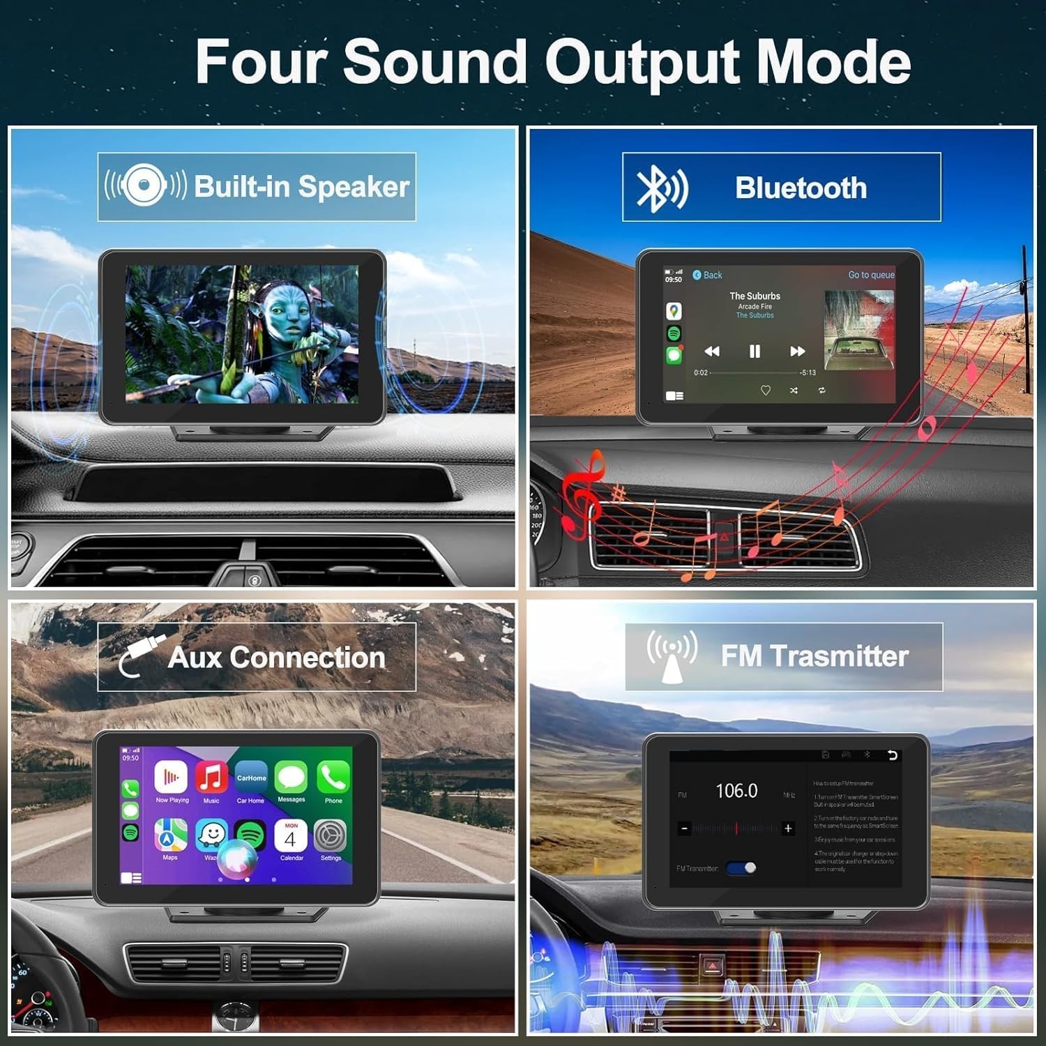 Wireless CarPlay Android Auto Car Stereo 7in Touch Screen Backup Cam Bluetooth
