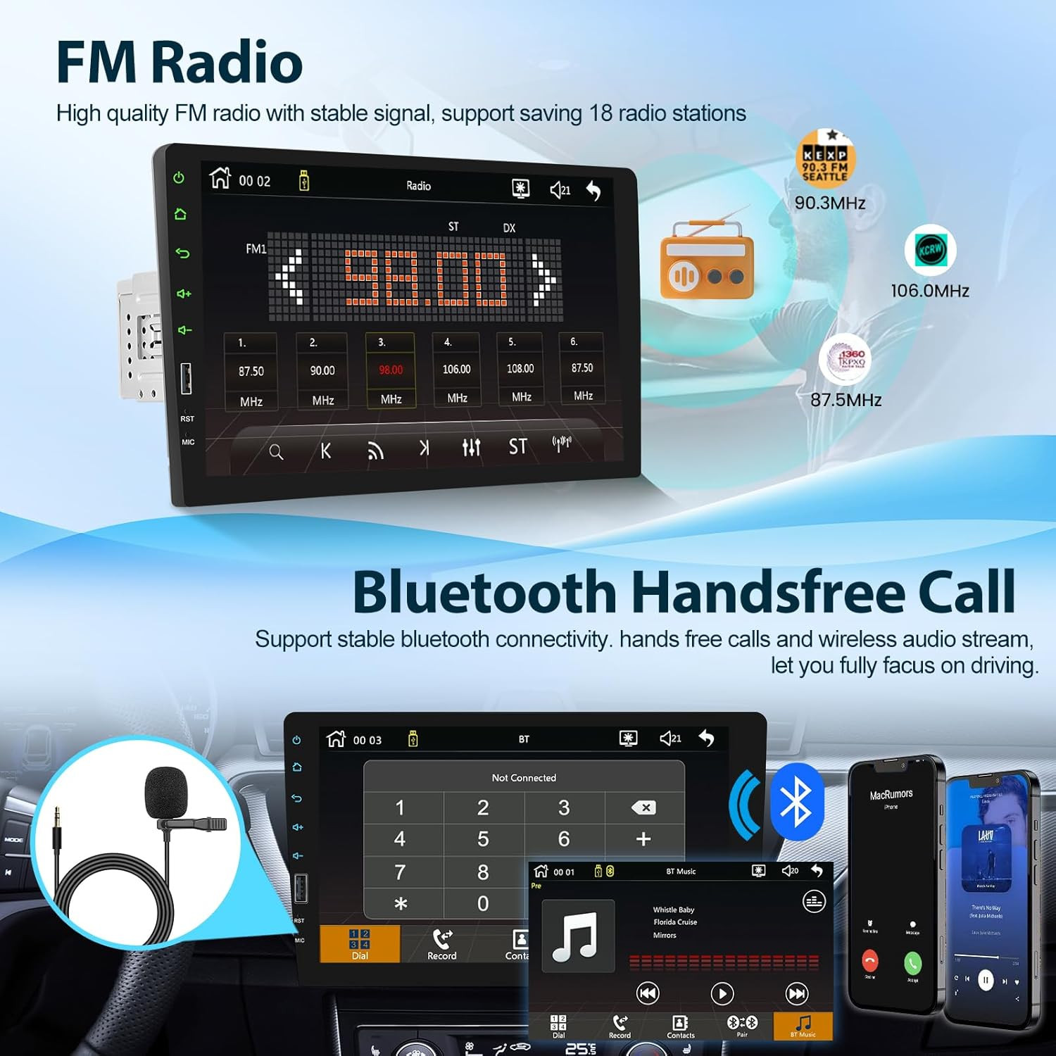 Single Din Touchscreen Radio with Wireless Carplay and Android Auto – 9 Inch Car