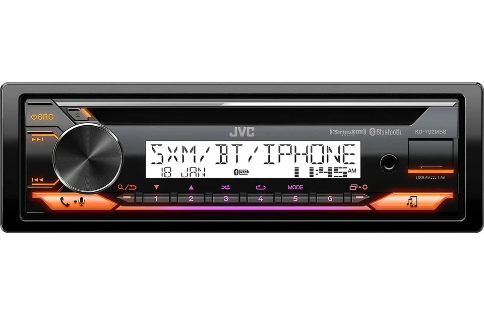NEW JVC KD-T92MBS Single DIN Marine USB AUX Stereo Bluetooth SiriusXM CD Receive