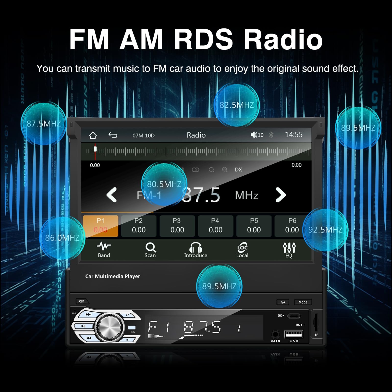 Type-C&USB Single-Din-Carplay& Android-Auto-Car-Radio 7-inch Flip Out Touchsc…